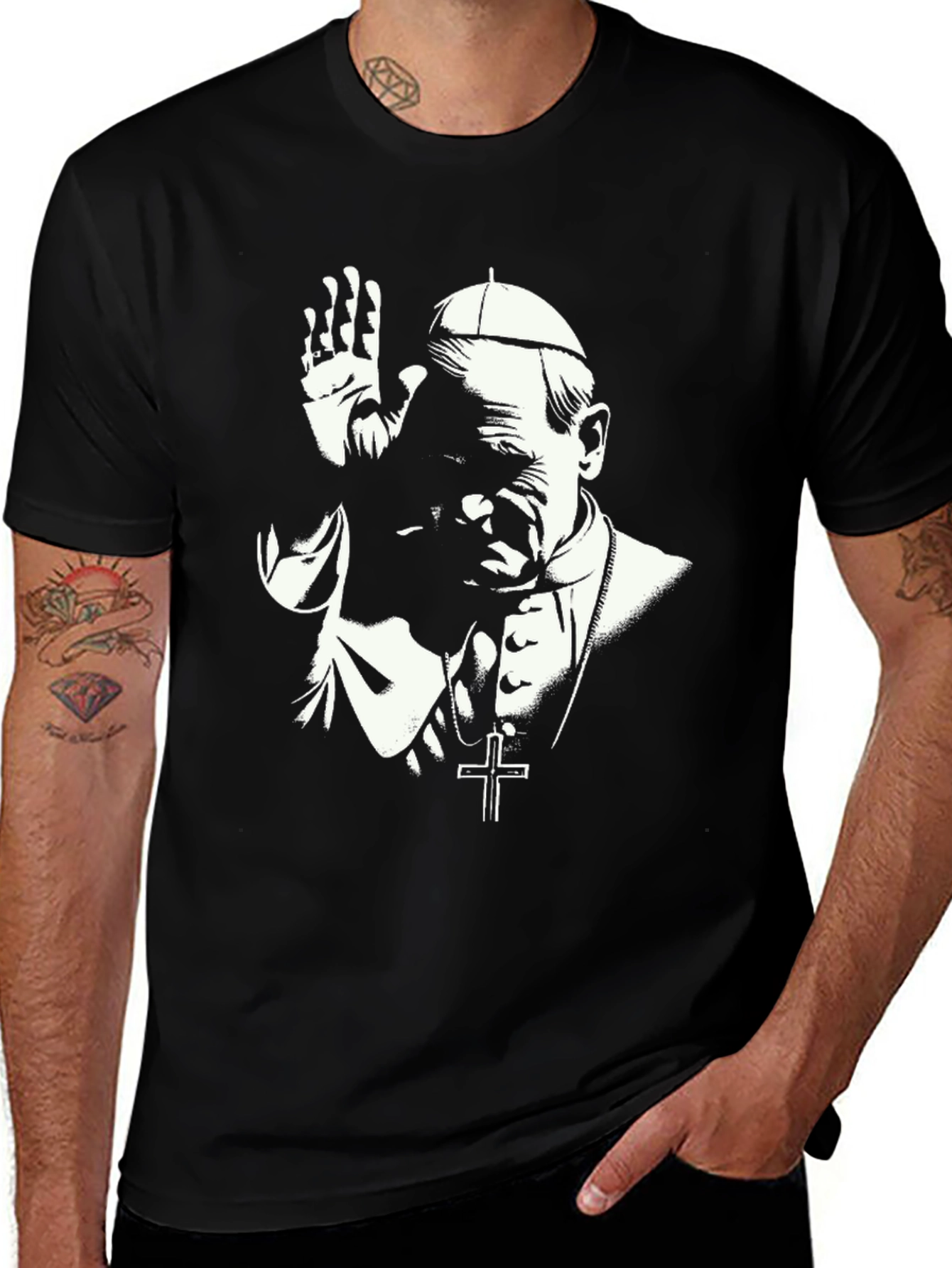 Variant 3 of Pope John Paul II Graphic Tee - Black