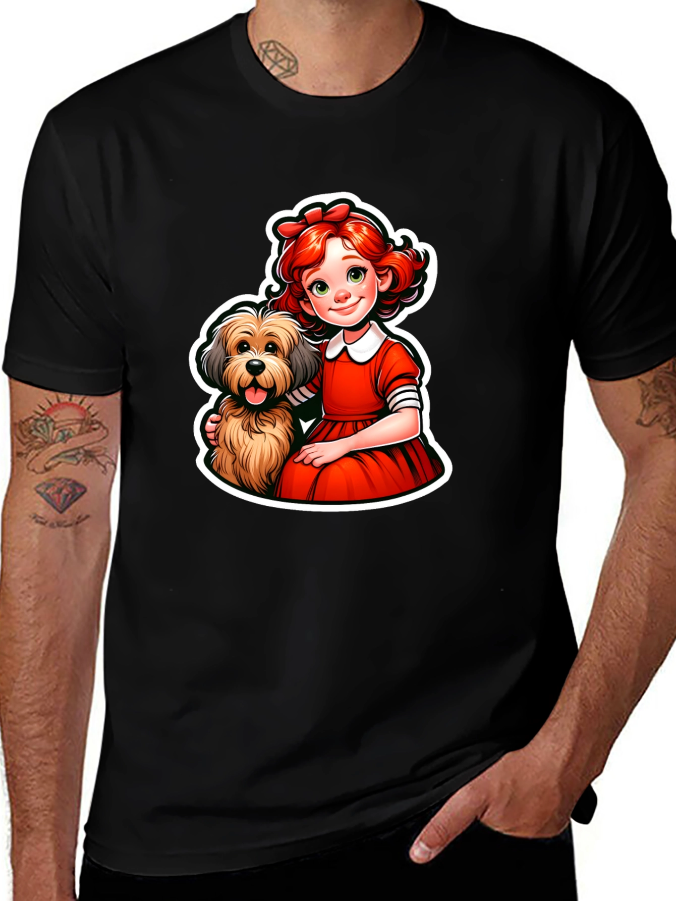 Variant 4 of Girl and Dog Graphic Tee - Cute Cartoon Design