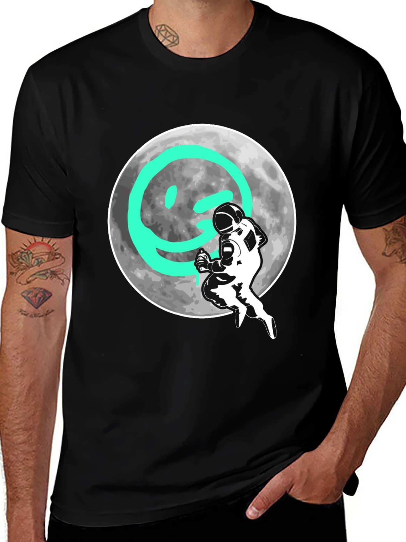 Variant 18 of Astronaut Moon Graphic Tee - Trendy Black T-Shirt