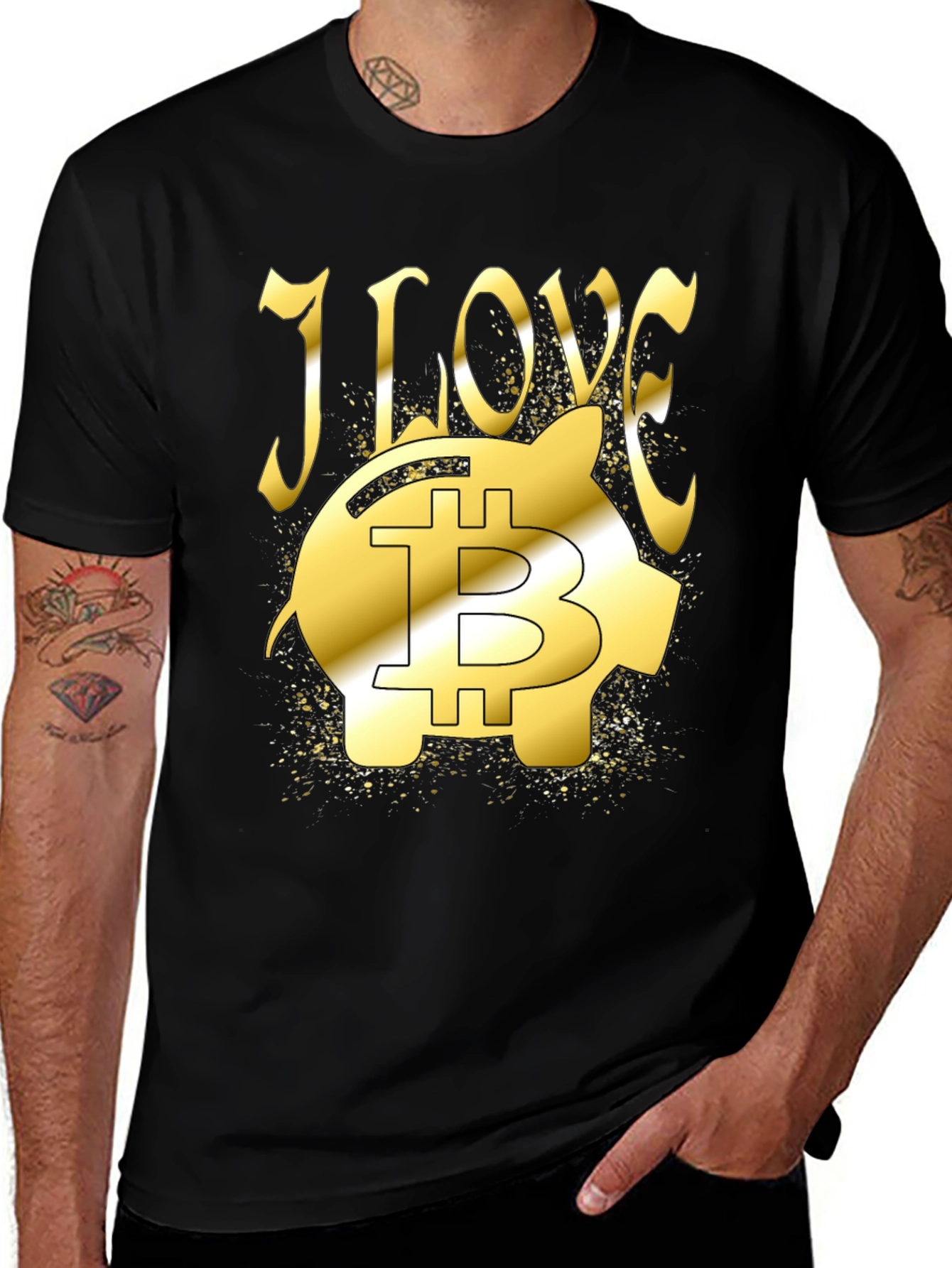 Variant 16 of I Love Bitcoin Piggy Bank Black T-Shirt
