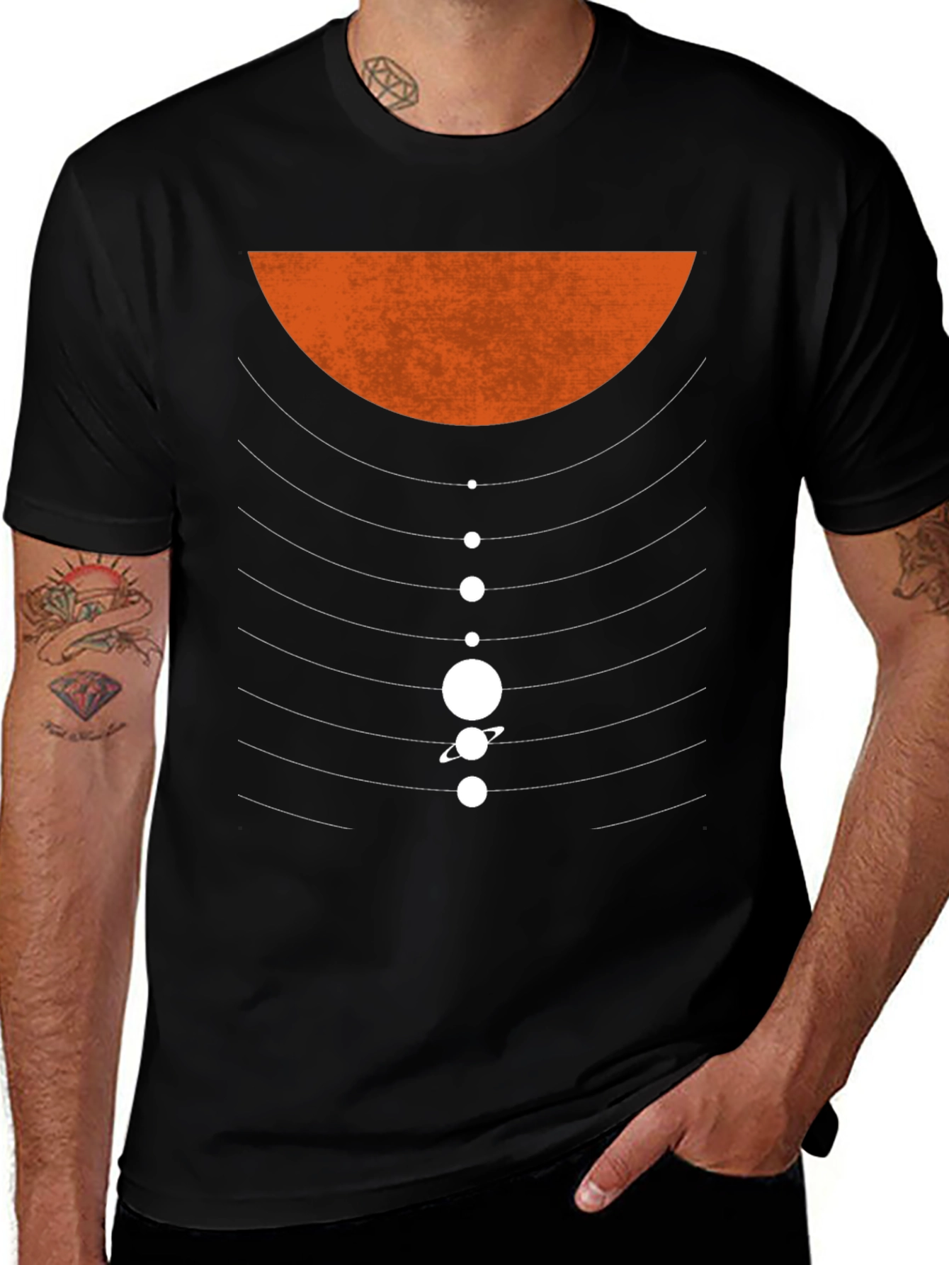 Variant 30 of Planetary Orbit Graphic T-Shirt - Black Cotton Blend