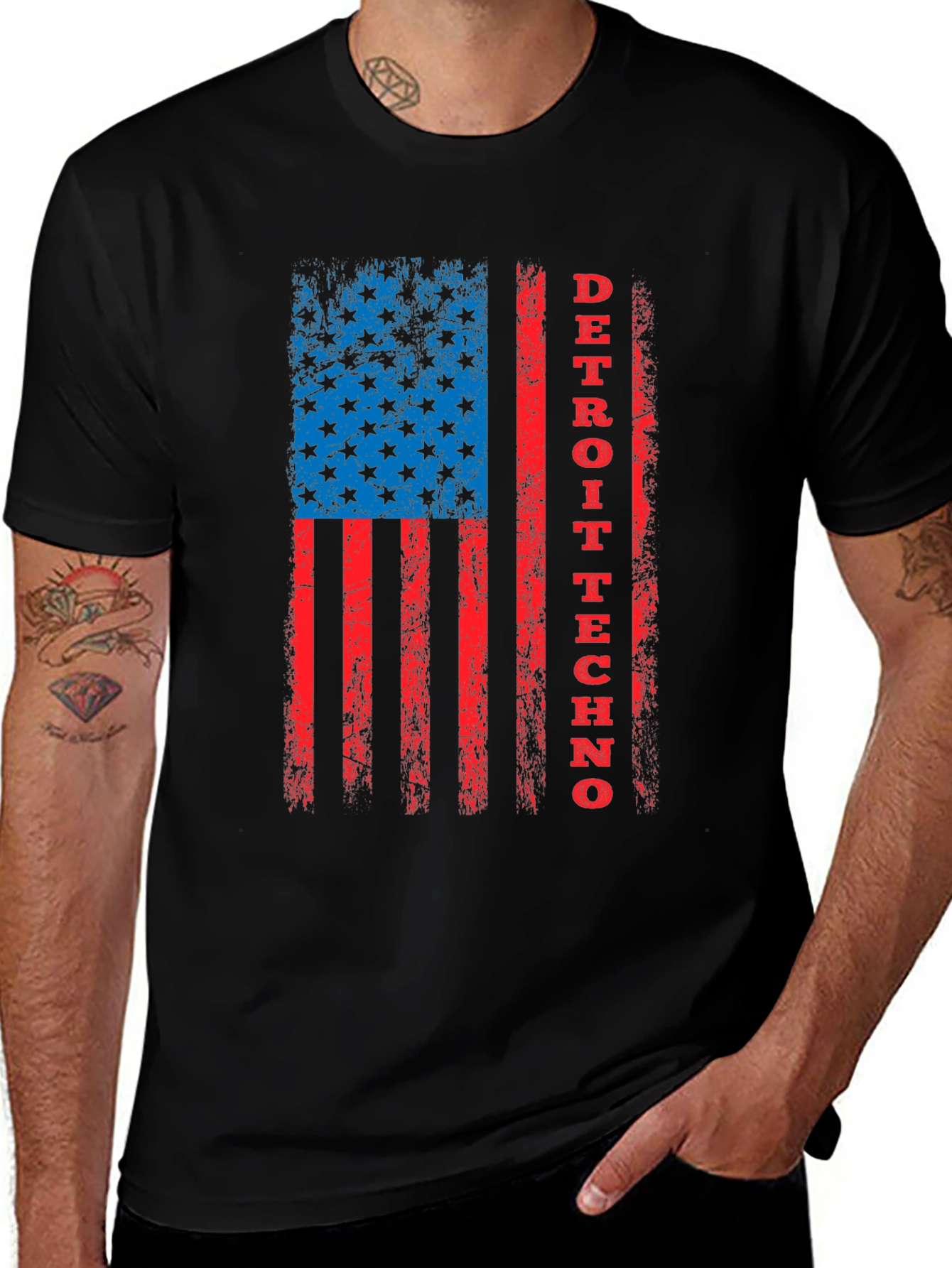 Variant 6 of Detroit Techno American Flag Graphic Tee