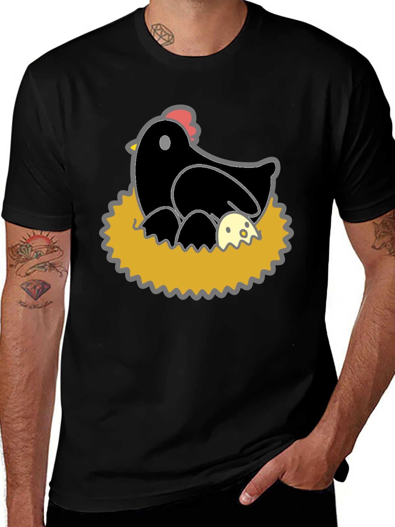 Variant 2 of Funny Hen and Eggs Graphic T-Shirt - Black