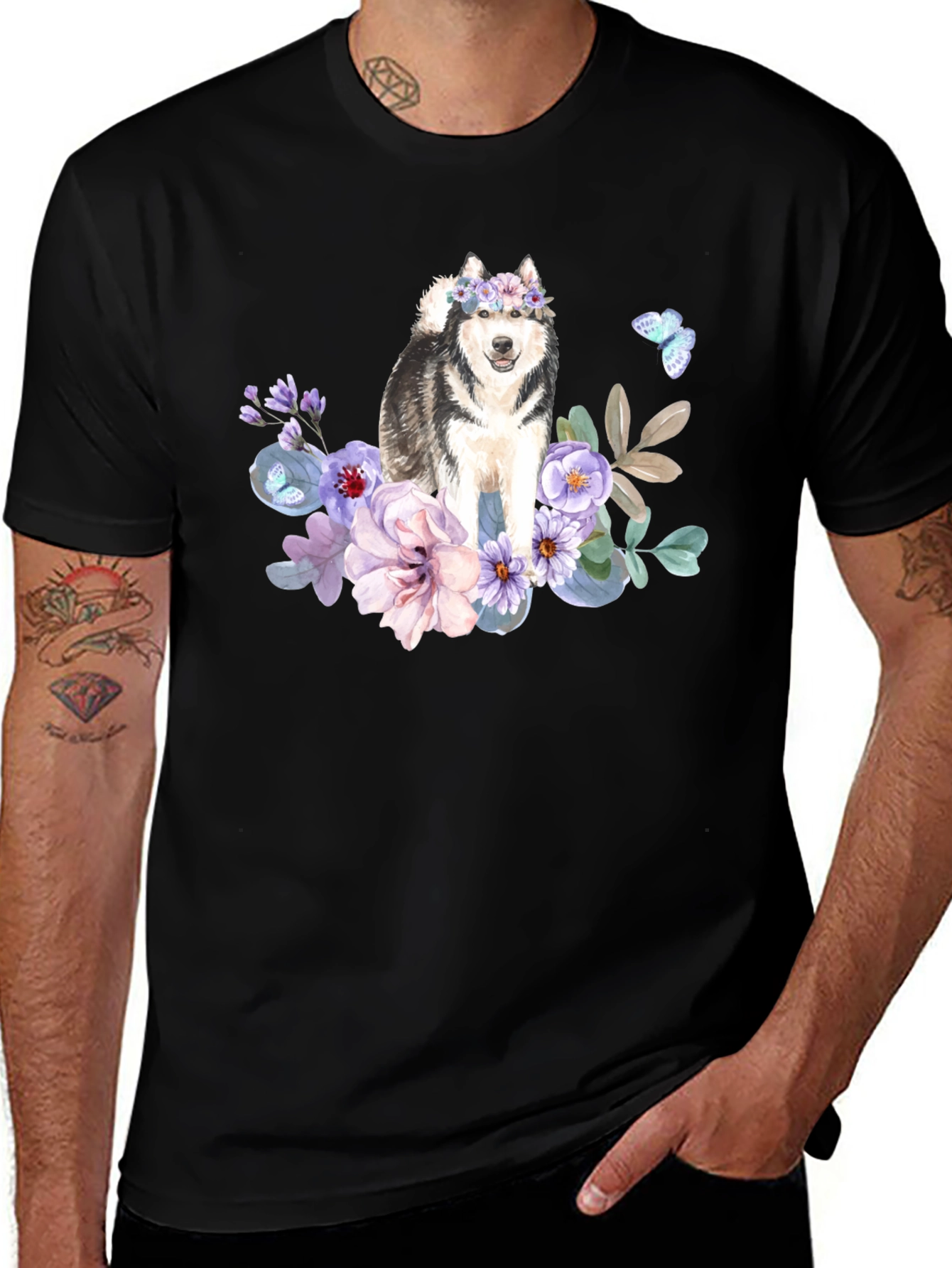 Variant 26 of Husky Dog Floral T-Shirt - Cute Dog Lover Tee