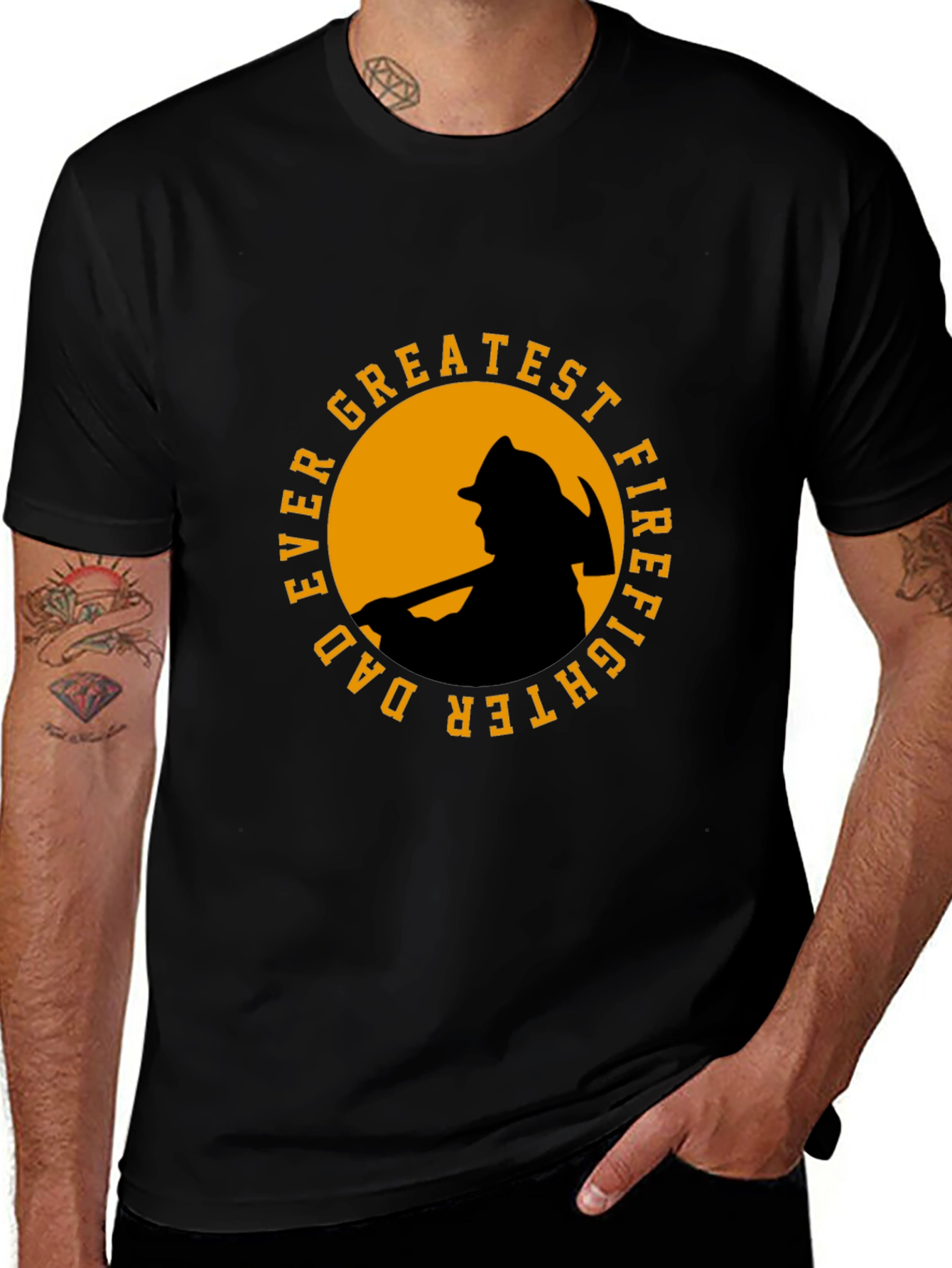 Variant 23 of Greatest Dad Firefighter T-Shirt - Black Cotton Tee
