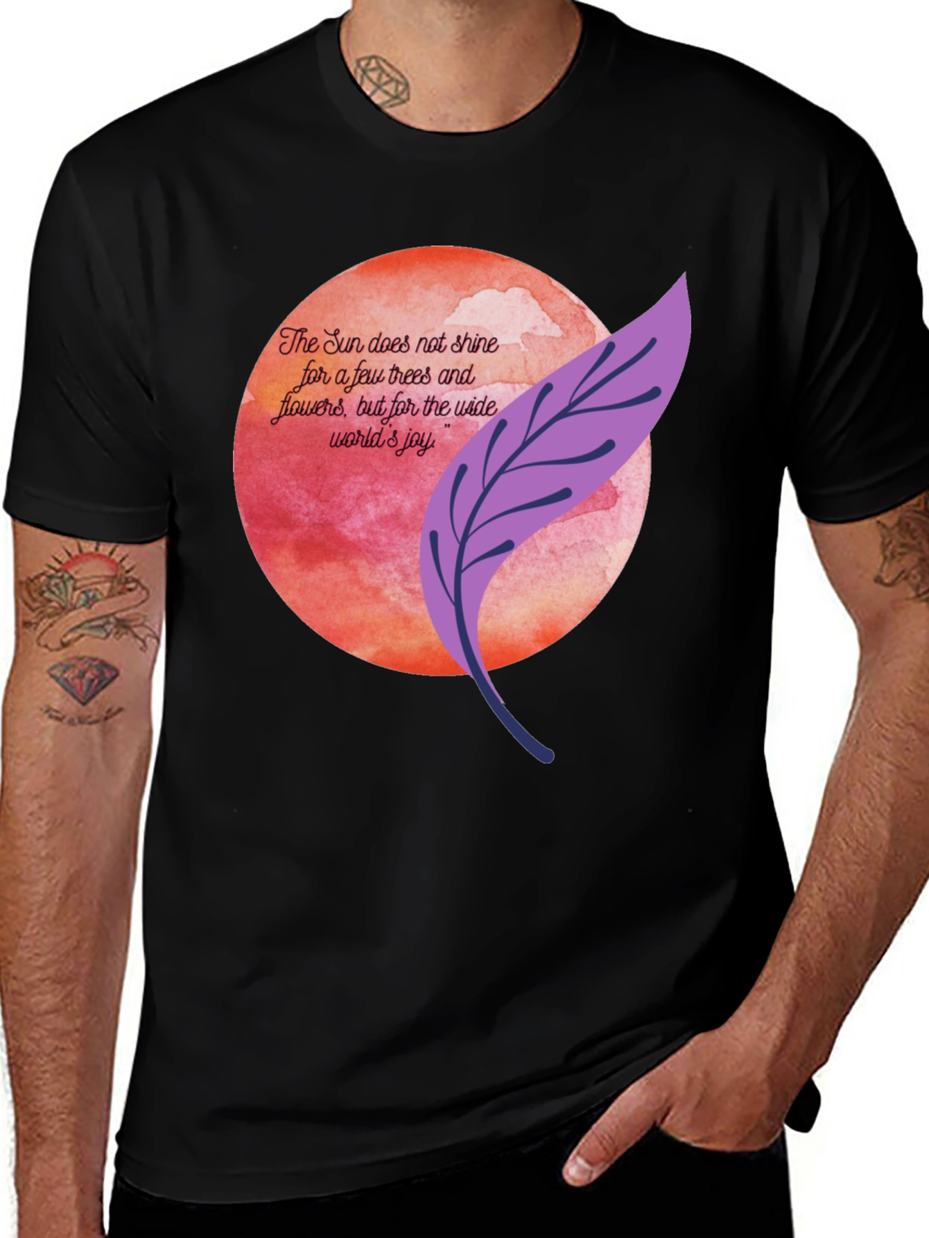 Variant 19 of Inspirational Sun and Leaf Graphic Black T-Shirt