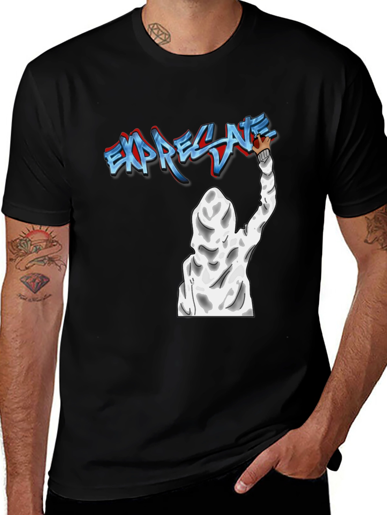 Expressive Graffiti Graphic Black T-Shirt