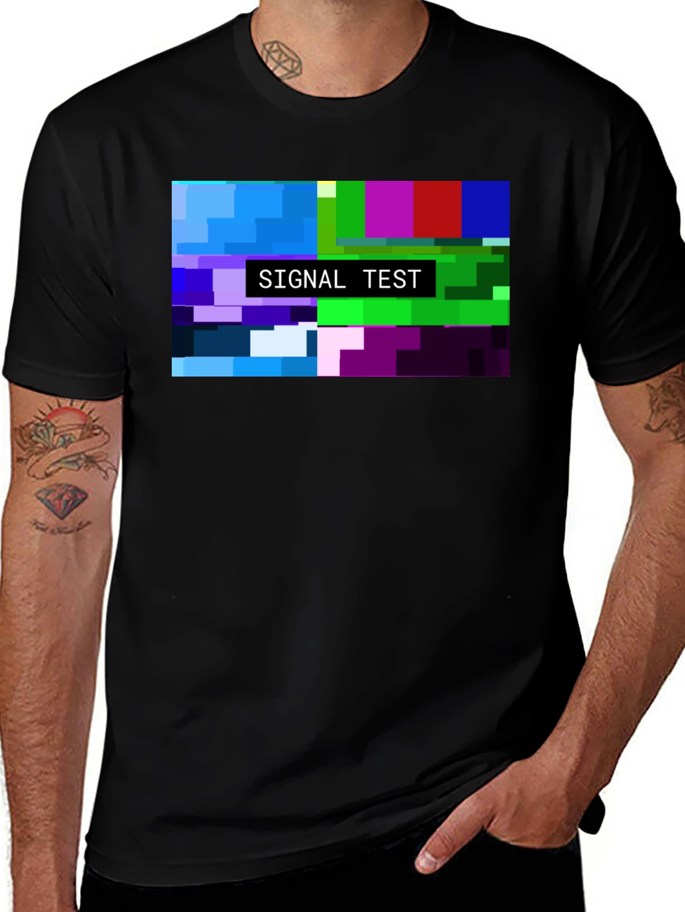 Variant 28 of Signal Test Glitch Pattern Black Tee