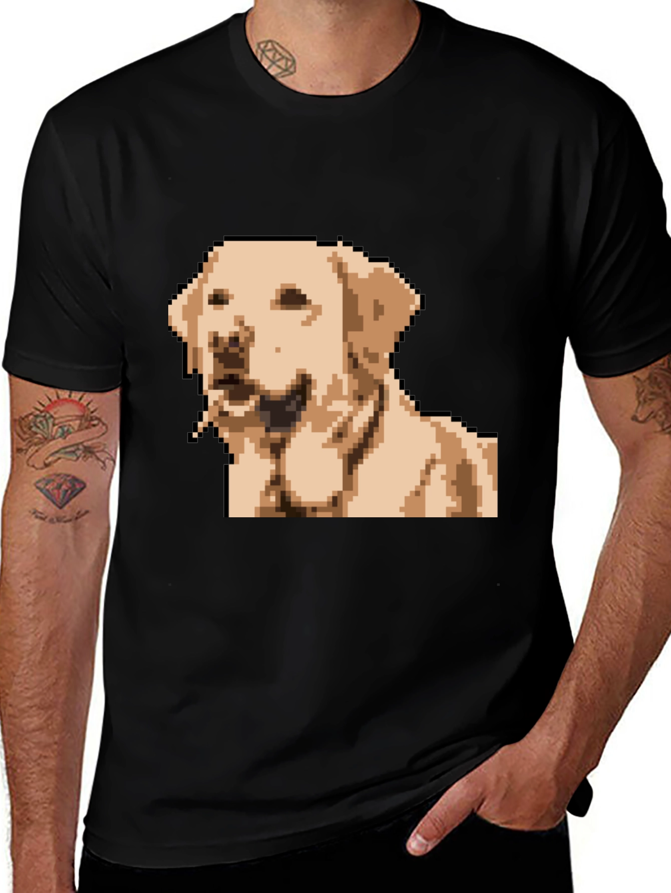 Variant 26 of Pixel Dog Graphic T-Shirt - Black Crew Neck Tee