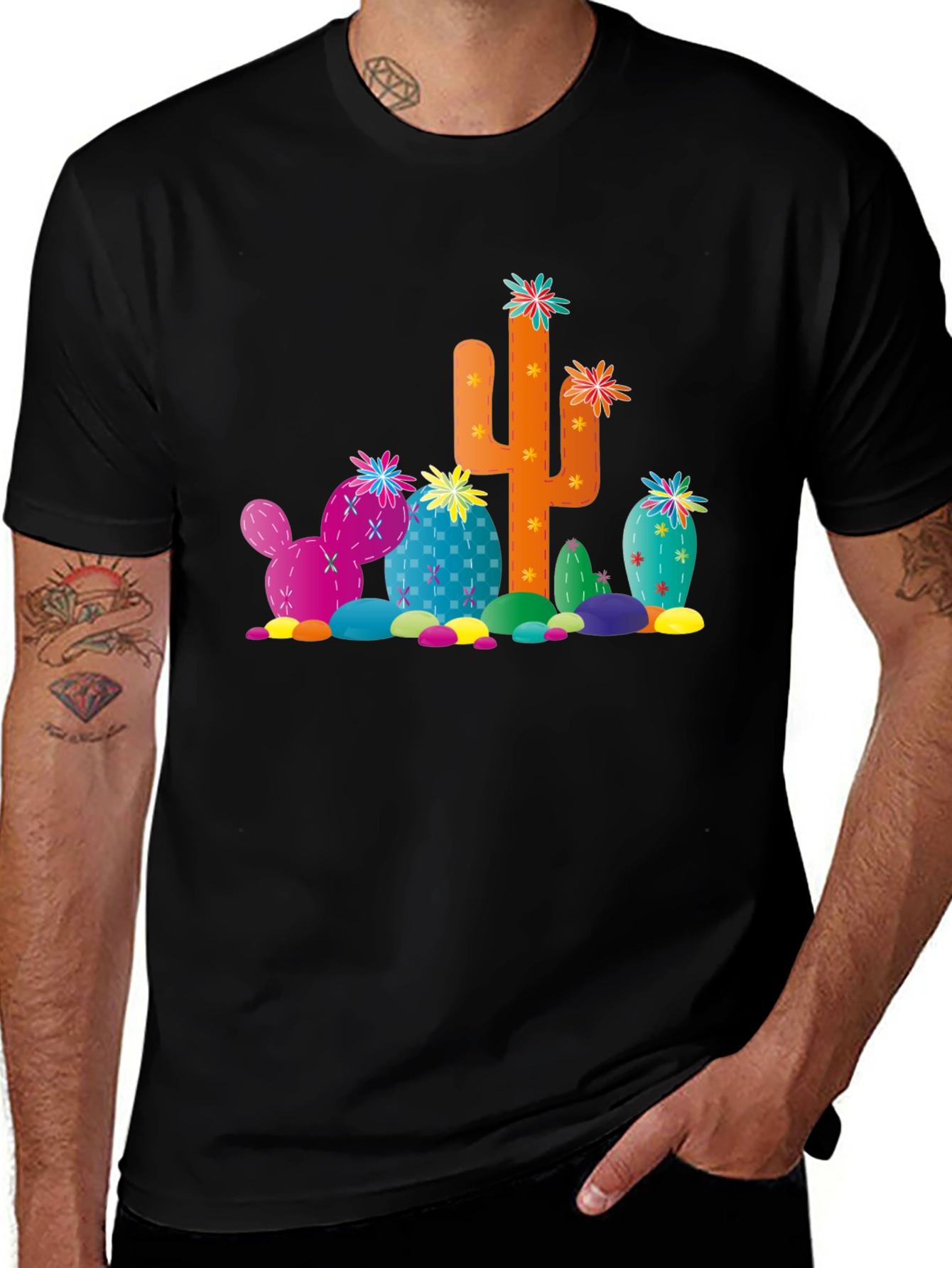 Variant 19 of Cactus Print Black T-Shirt - Desert Fun!