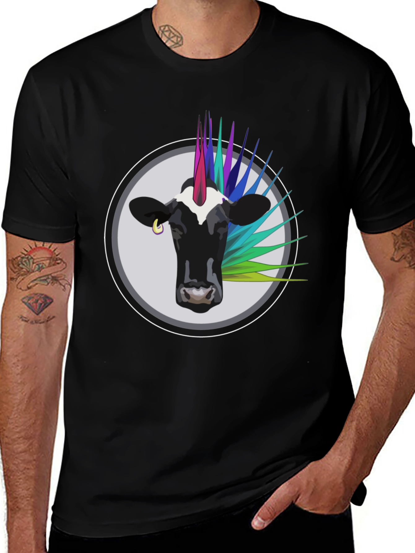 Variant 6 of Unicorn Cow Graphic Tee - Men's Black T-Shirt