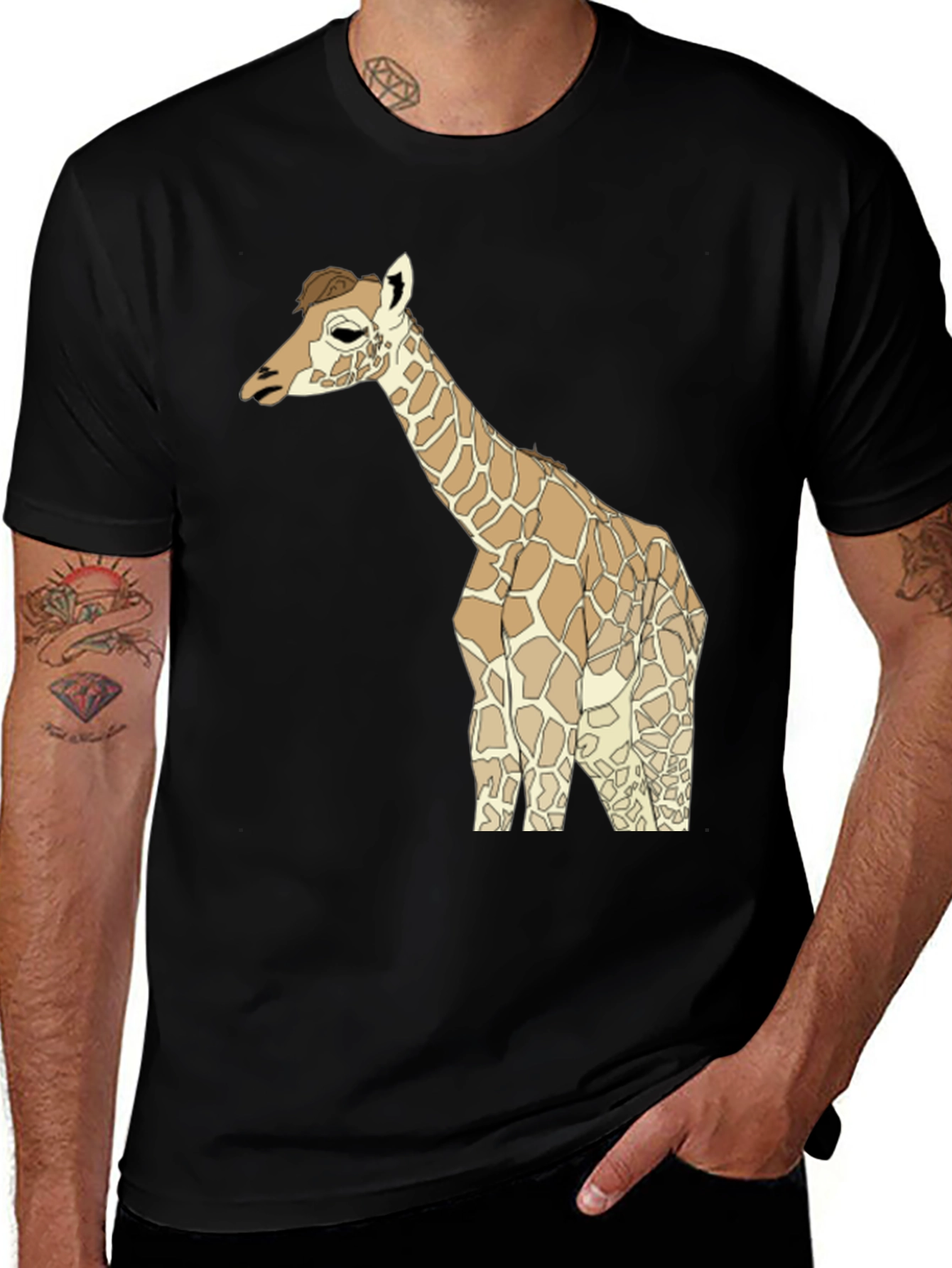 Variant 18 of Giraffe Graphic Tee - Black Cotton T-Shirt