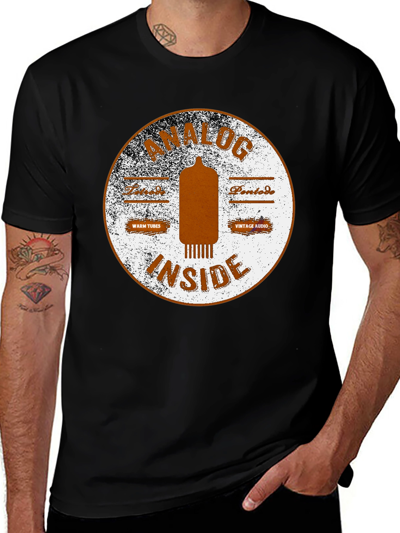 Analog Inside Black T-Shirt - Vintage Audio Tube Design
