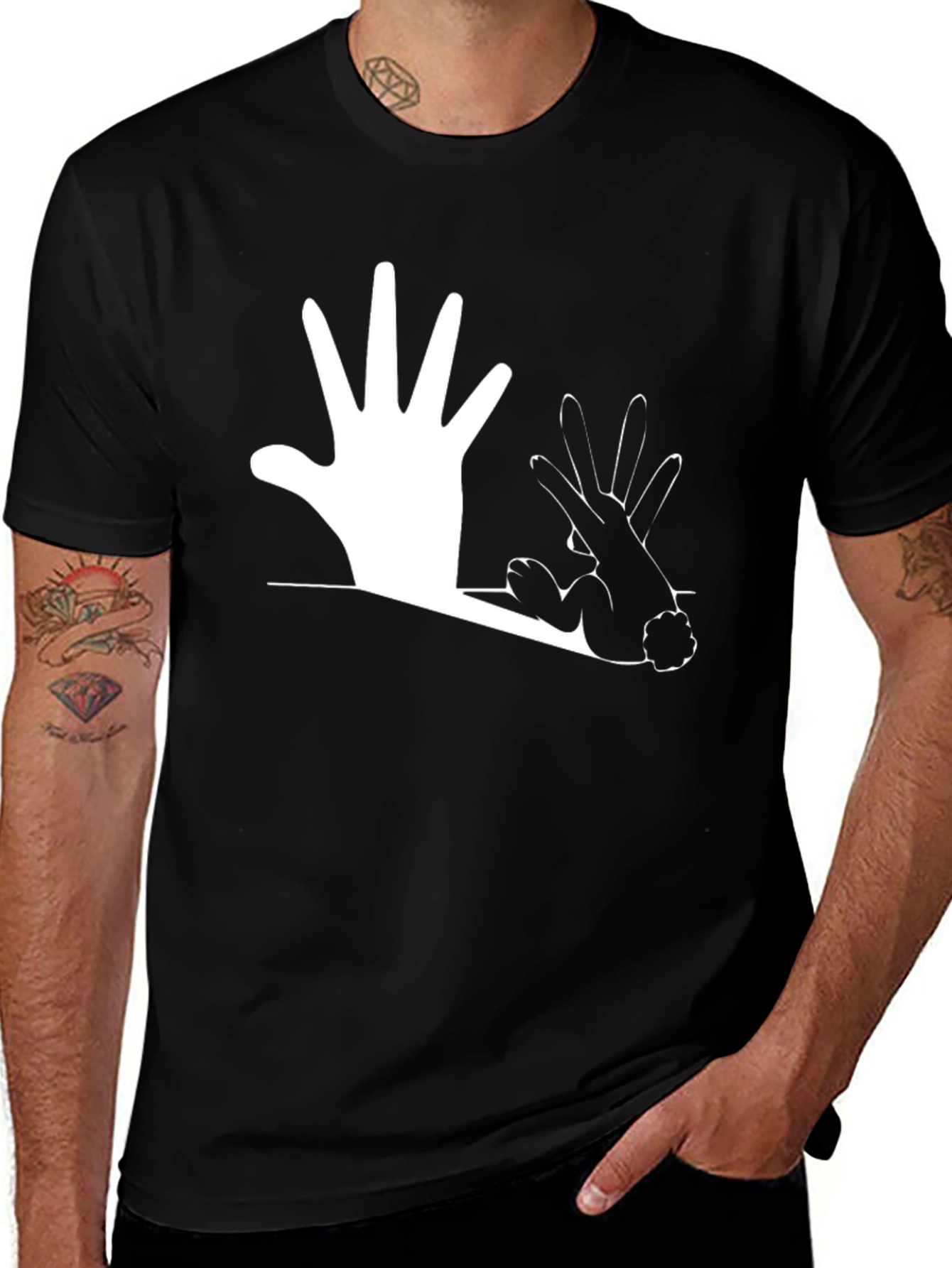 Variant 28 of Hand Shadow Puppet Tee - Novelty Rabbit Design