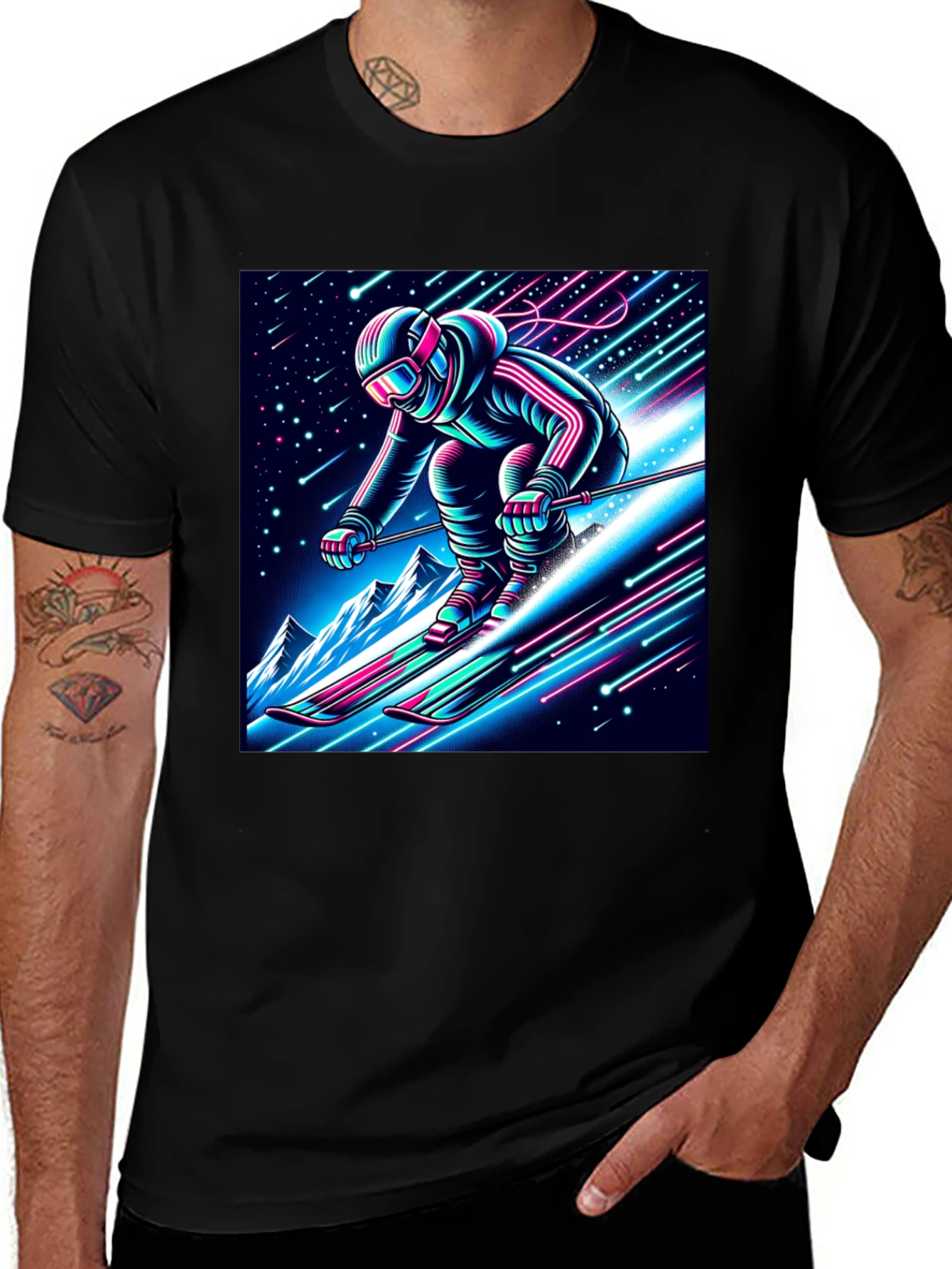Neon Ski T-Shirt - Retro Winter Sport Style