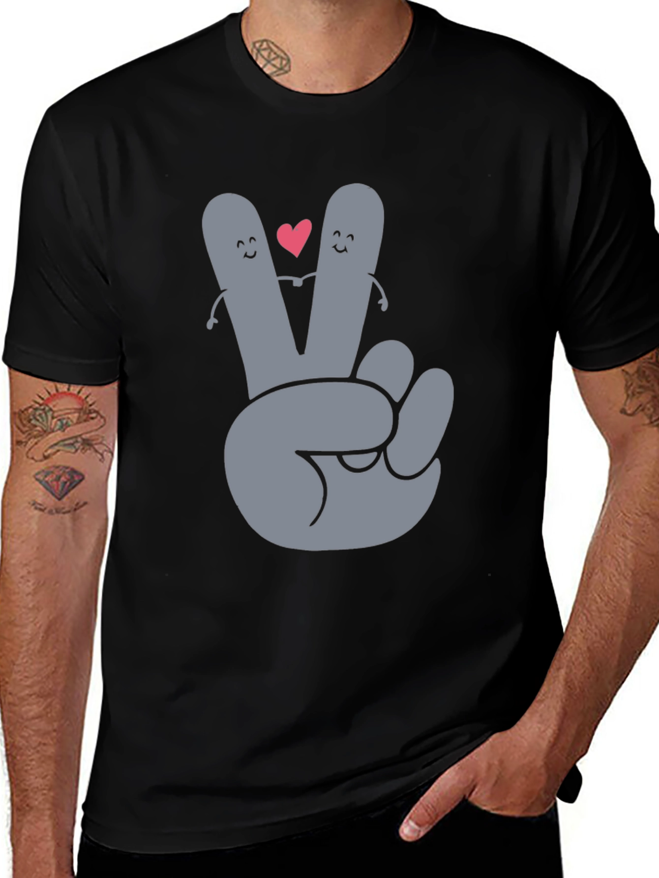 Variant 20 of Peace Love Fingers Graphic Tee - Black