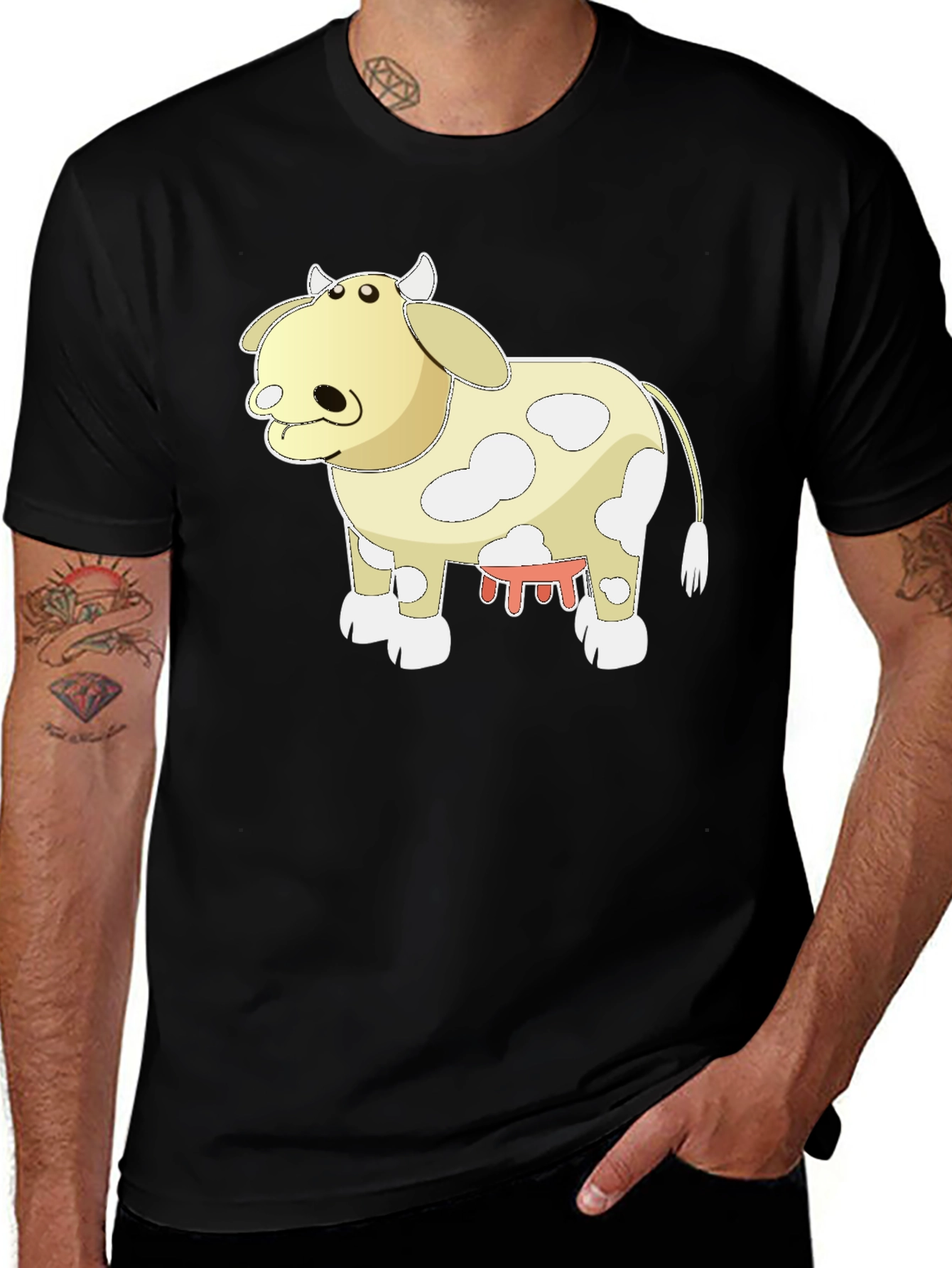 Variant 11 of Cartoon Cow Graphic Tee - Black Cotton T-Shirt