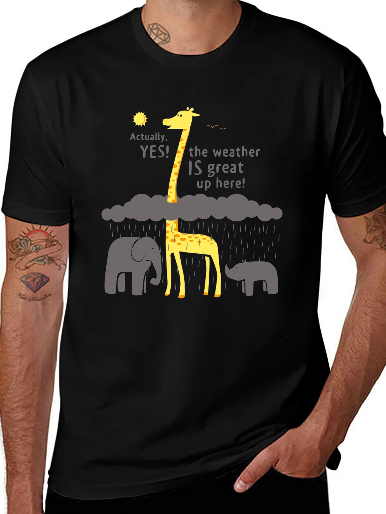 Black Funny Giraffe Weather T-Shirt - Great Up Here! main image