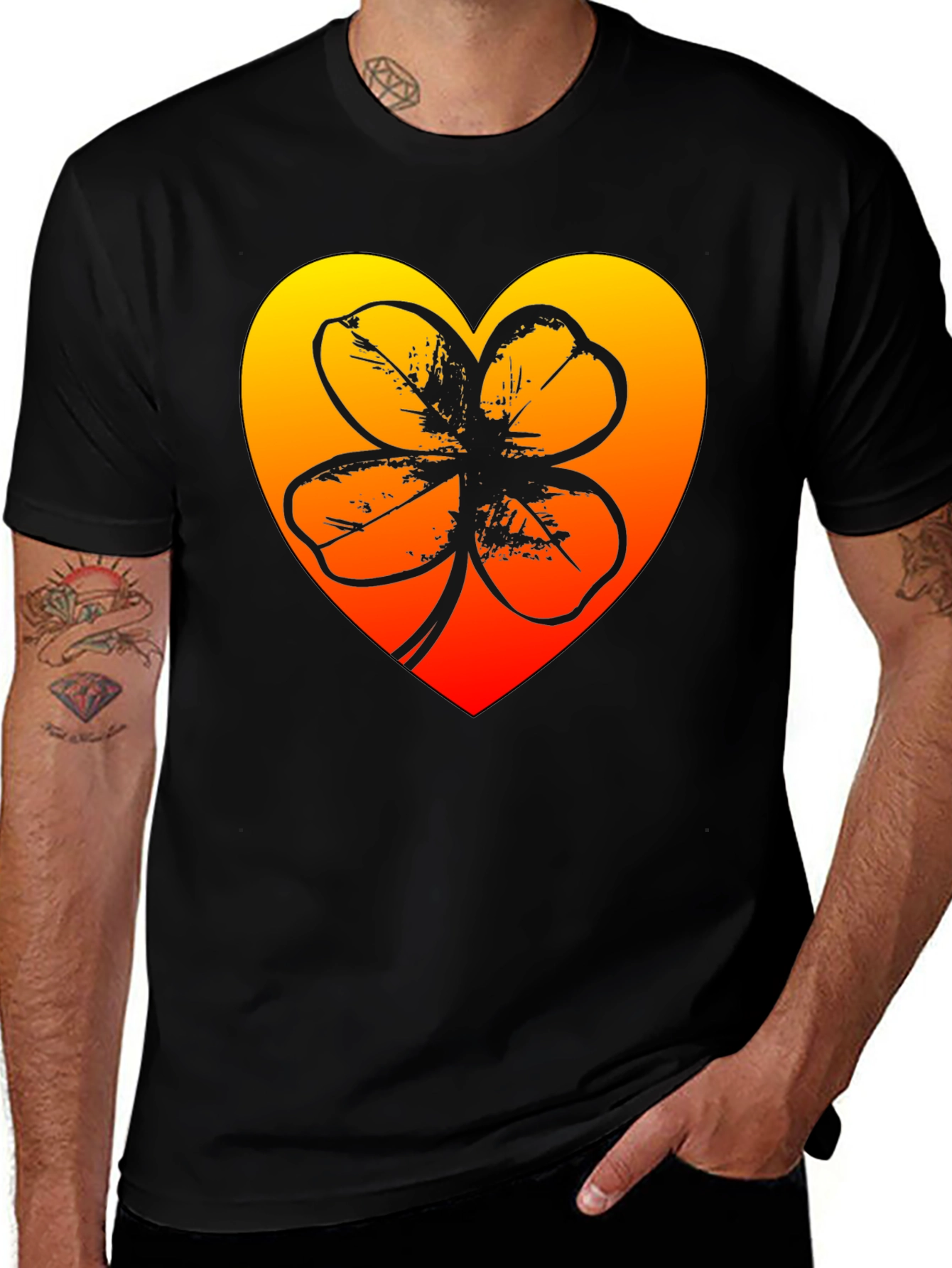 Variant 24 of Lucky Heart Clover T-Shirt - Black