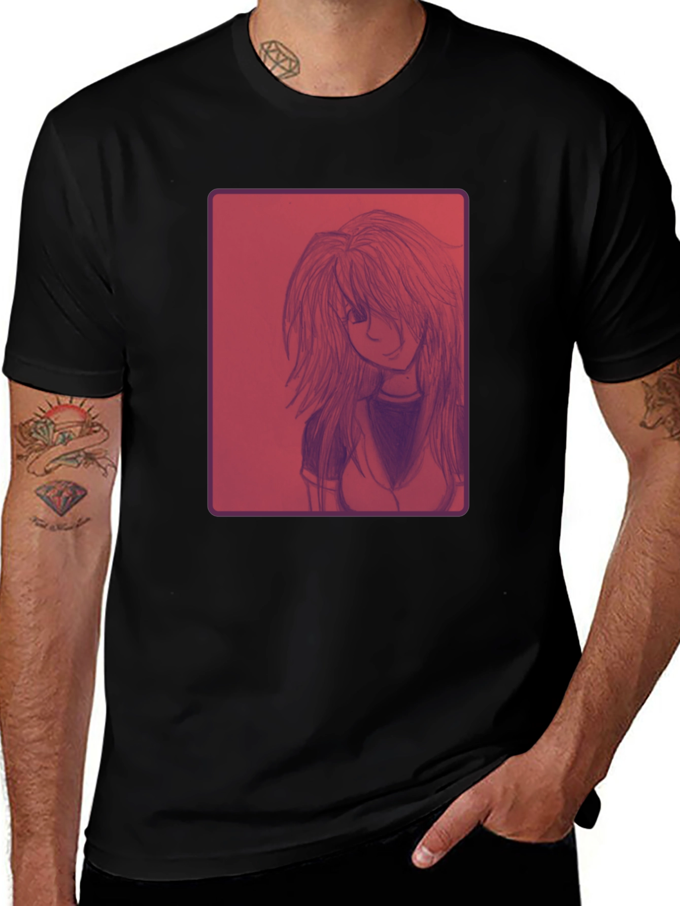 Variant 22 of Anime Girl Graphic Print Black T-Shirt