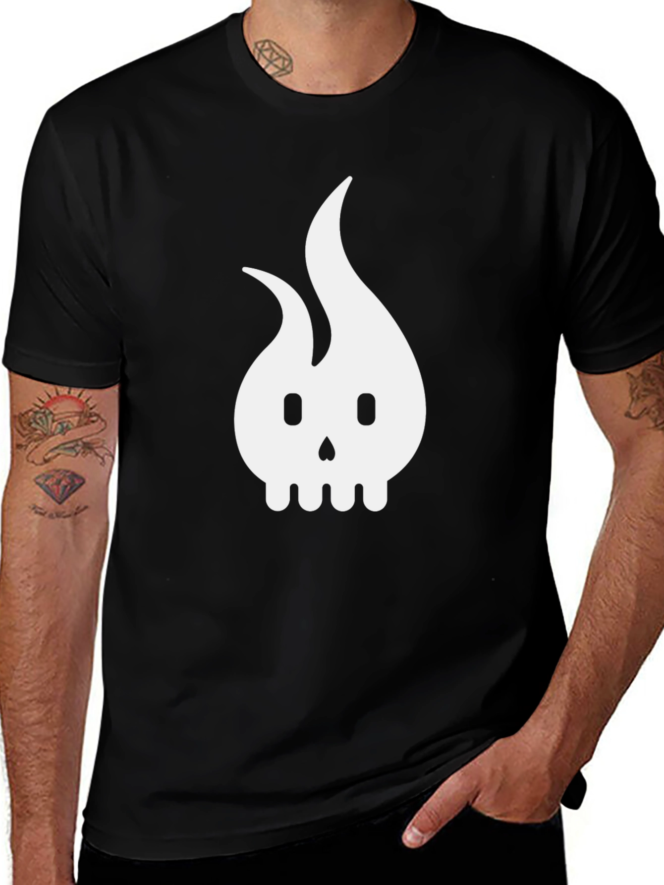 Variant 13 of Black Skull Flame Graphic Tee - Stylish & Edgy