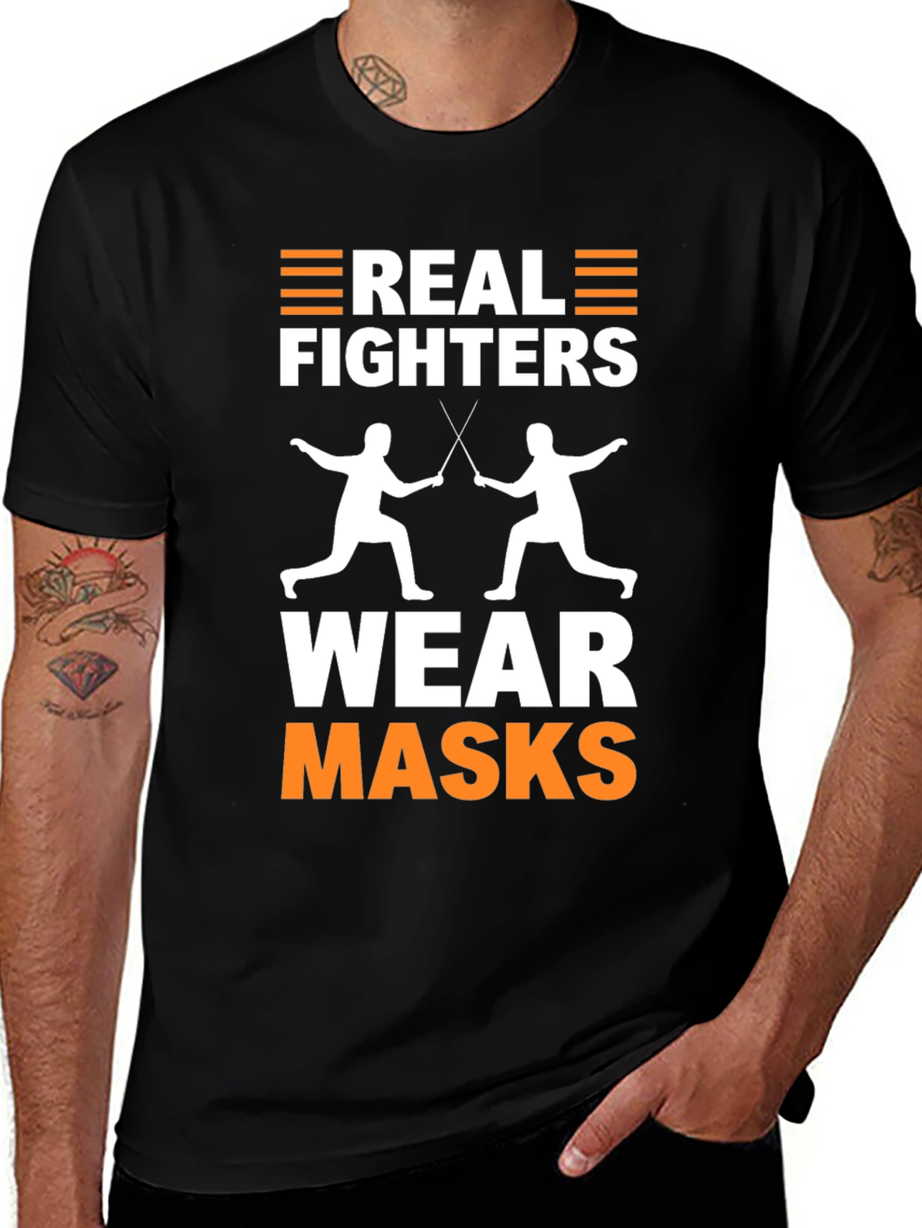 Variant 12 of Real Fighters Wear Masks T-Shirt Fencing Graphic Tee