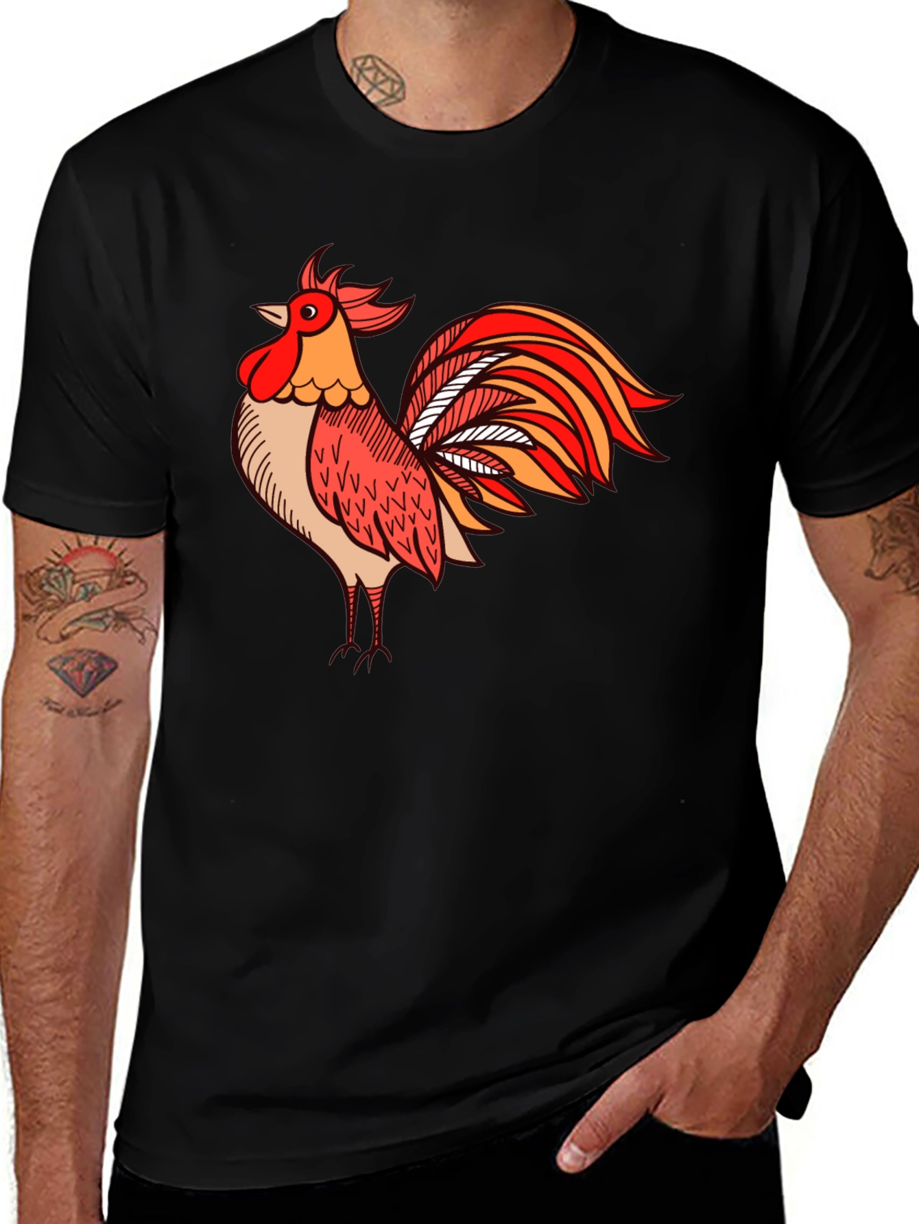 Rooster Graphic Tee - Black Cotton Blend T-Shirt