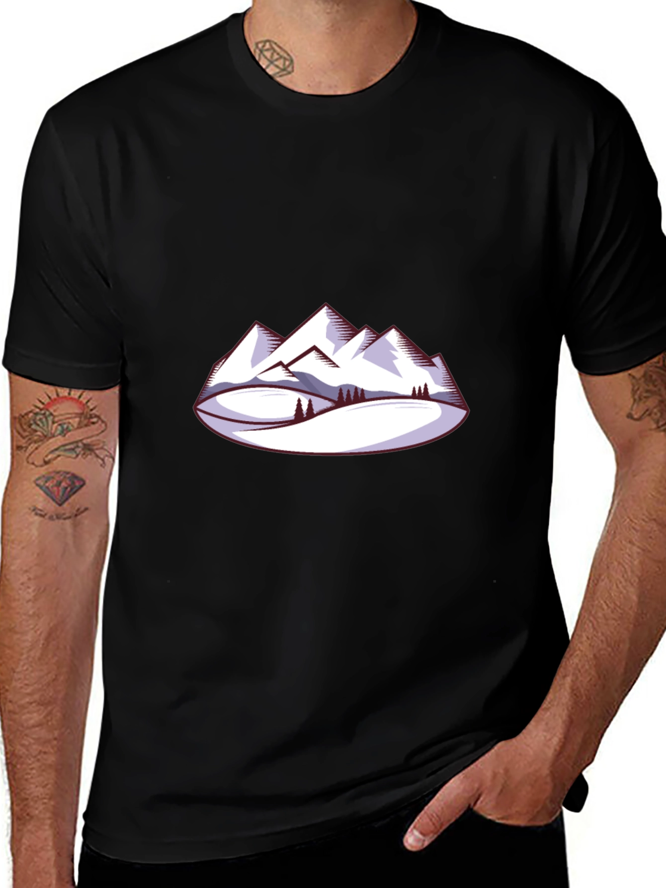 Variant 6 of Mountain Scene Graphic Tee - Black Crew Neck