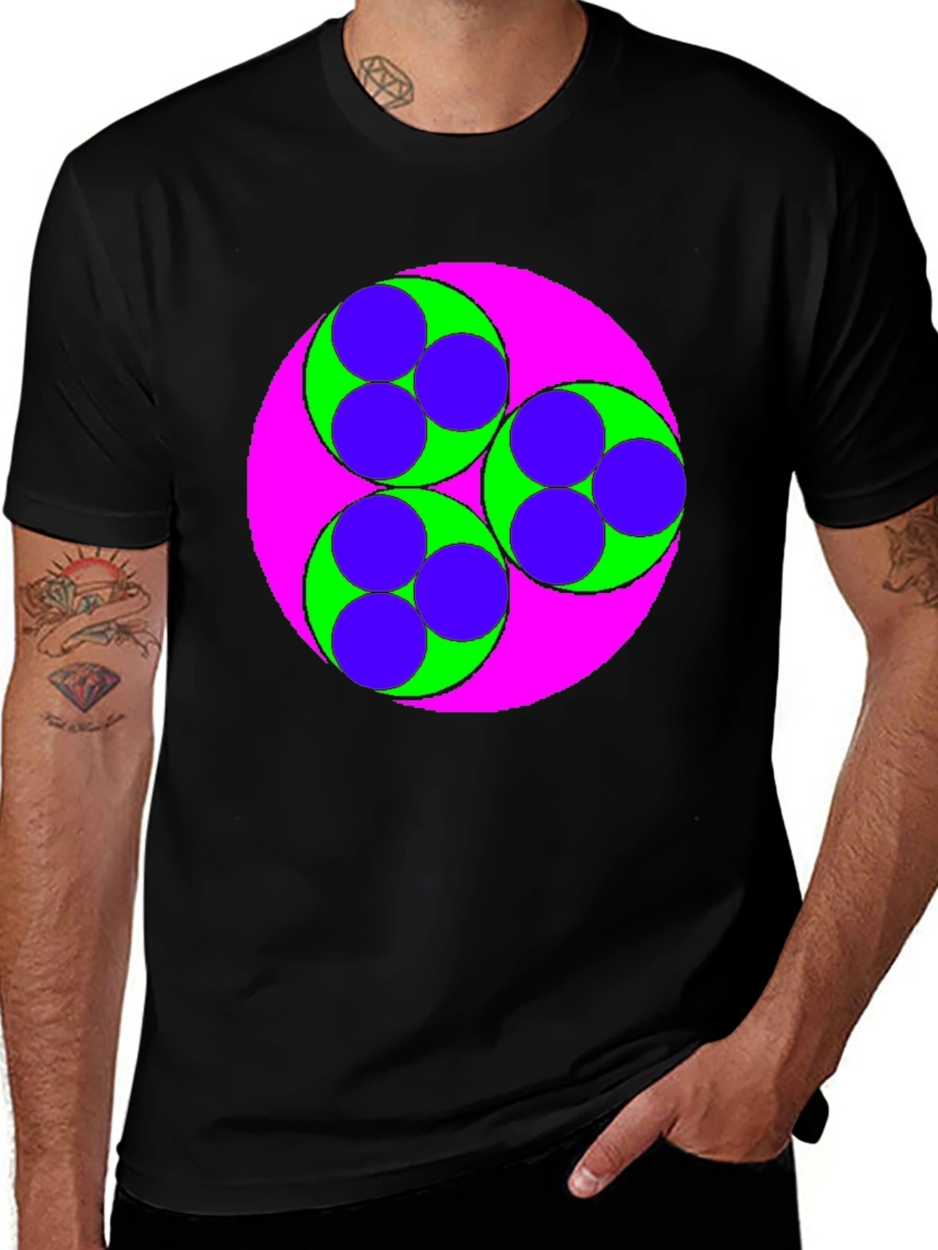 Variant 13 of Geometric Circle Design Black T-Shirt