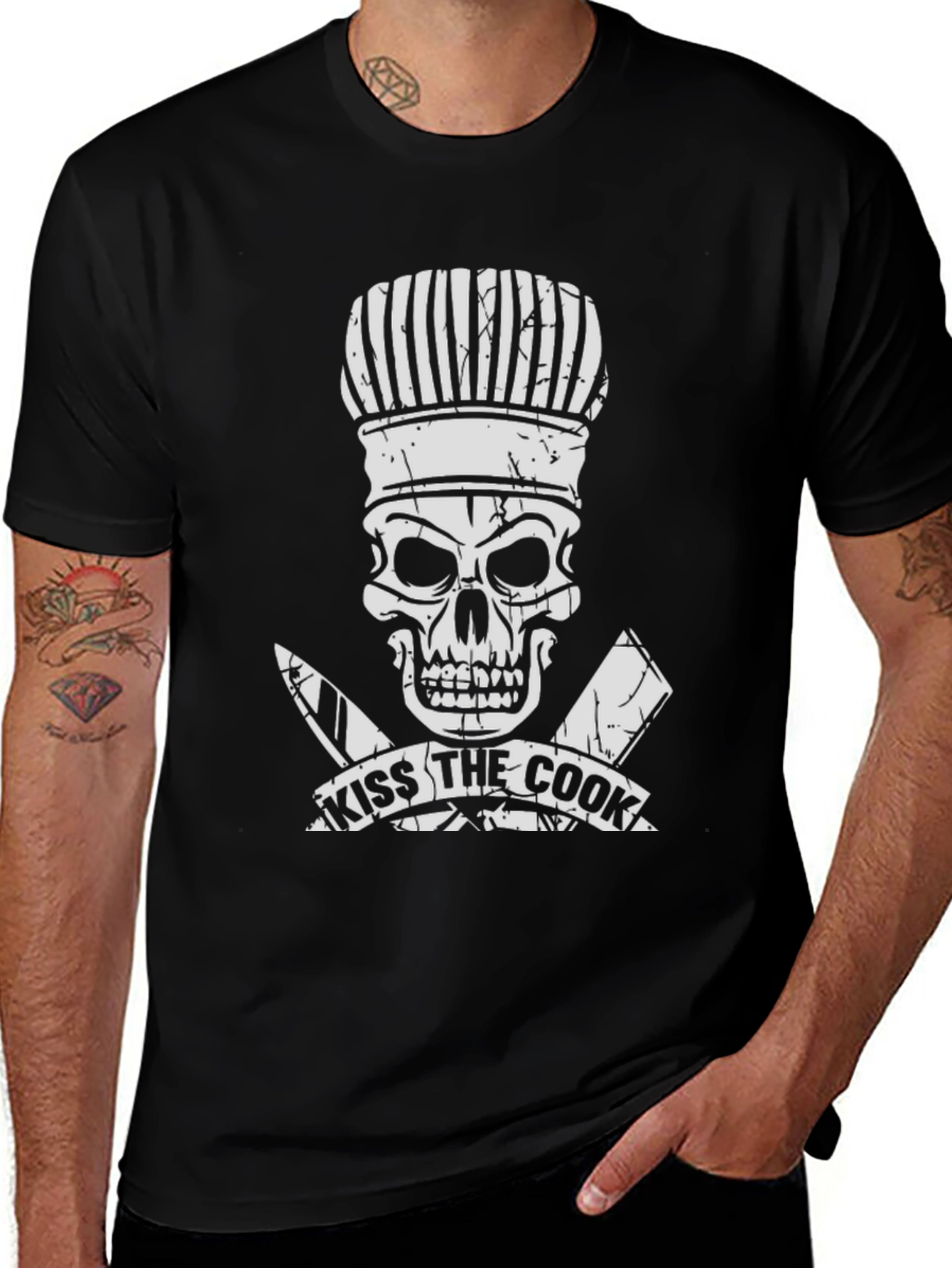 Variant 30 of Kiss the Cook T-Shirt - Skull Chef Graphic Tee