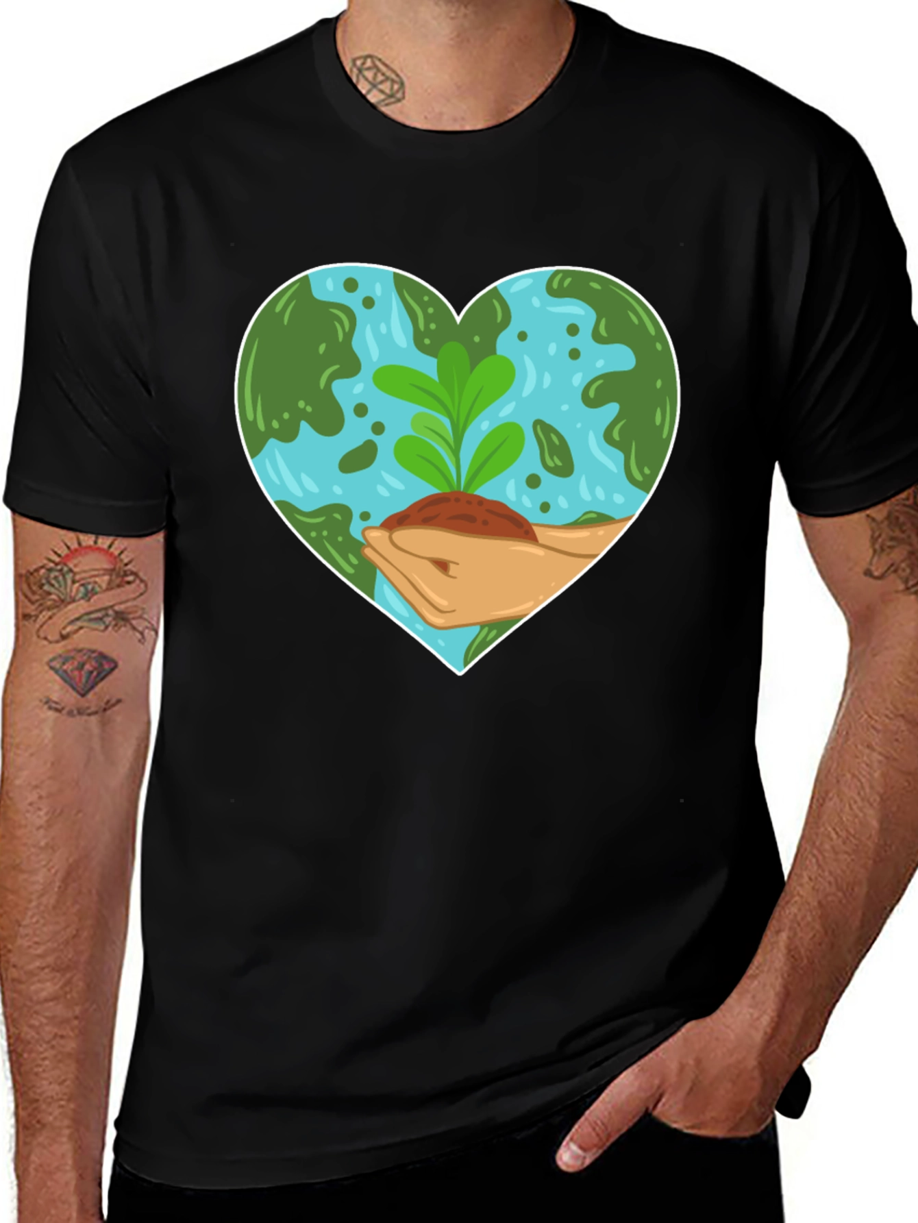 Black Eco Heart T-Shirt: Black, Earth-Loving Design main image