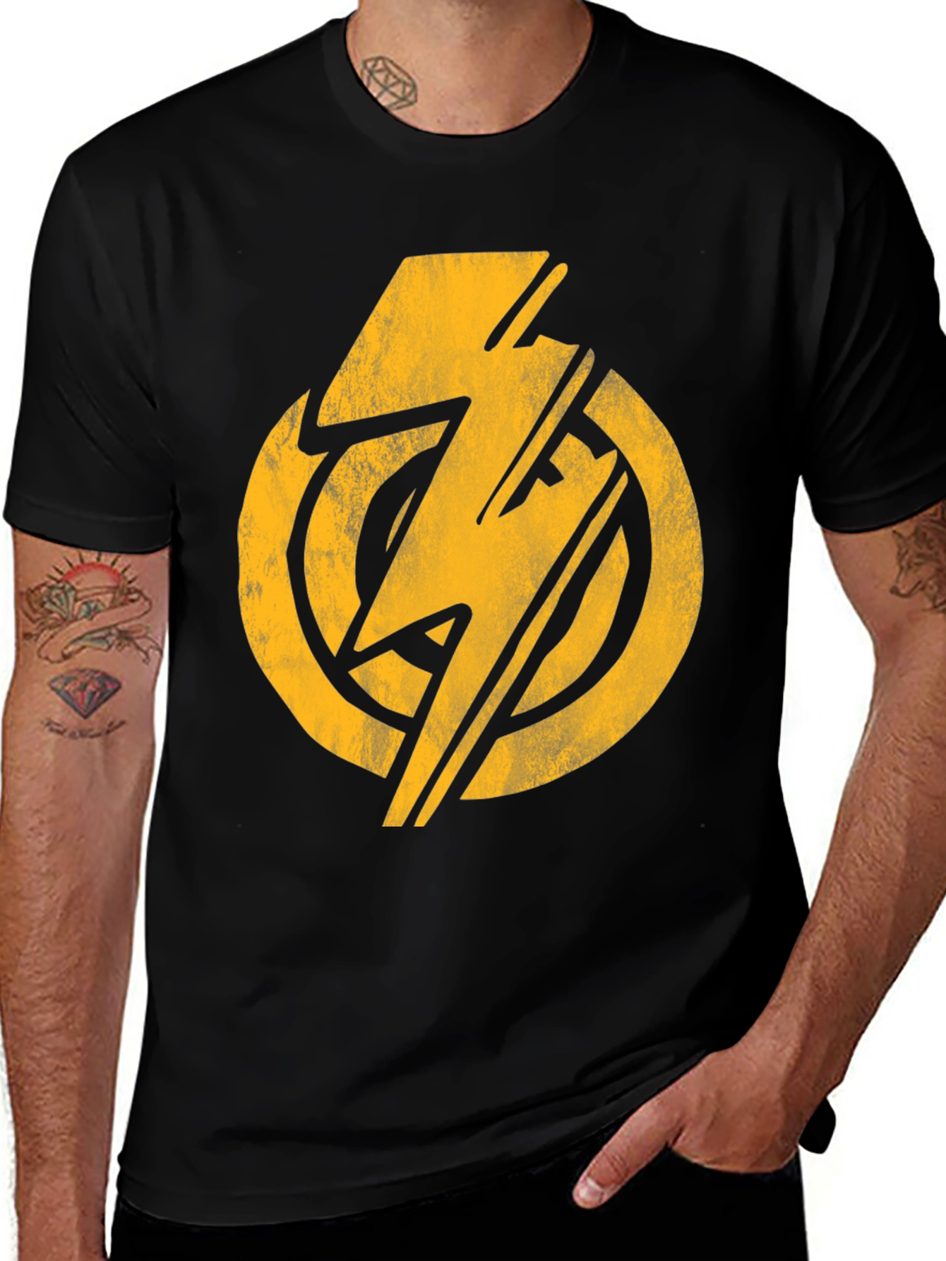 Variant 4 of Vintage Thunderbolt Graphic Tee - Black Cotton Blend