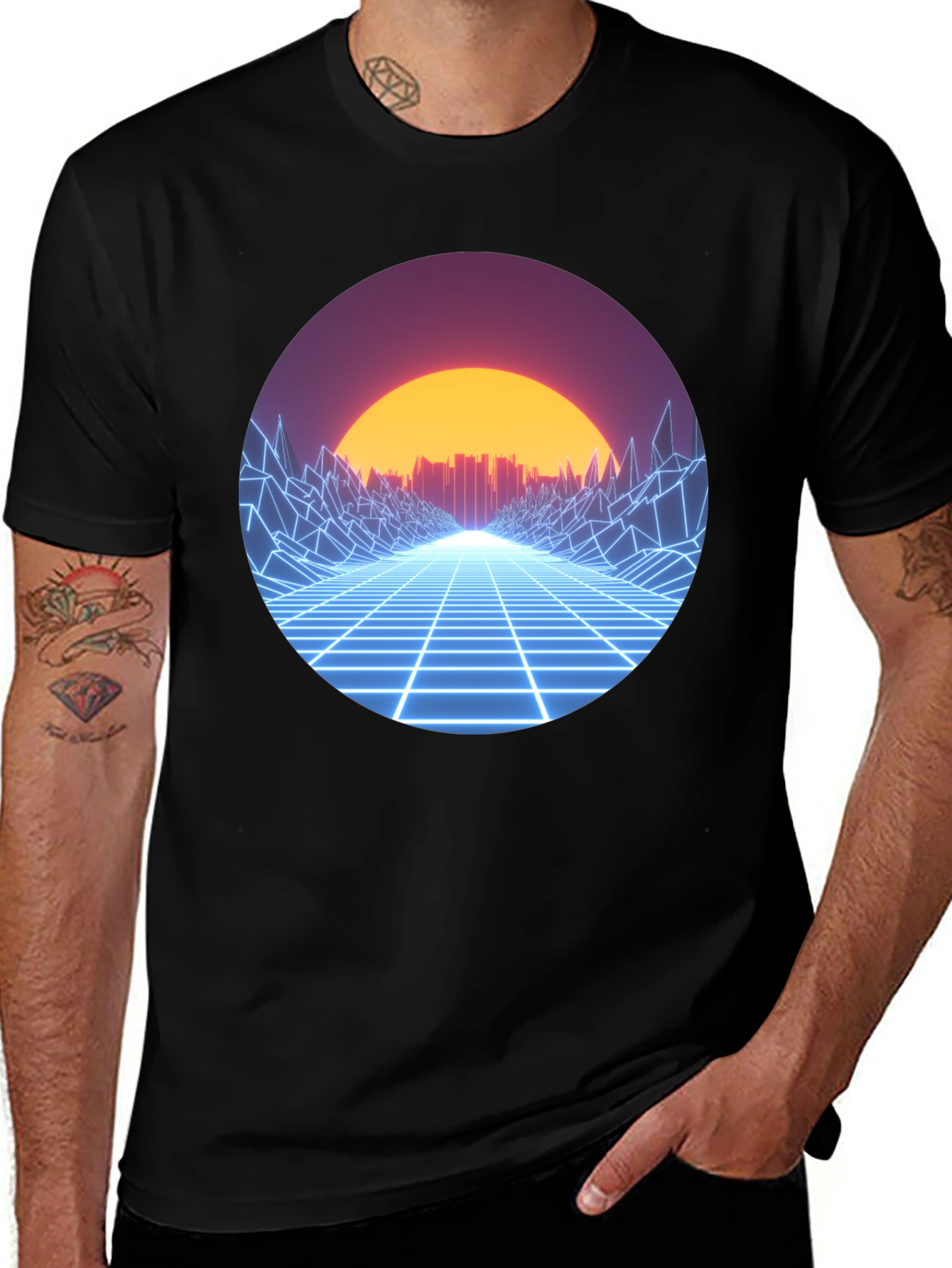 Variant 10 of Retro Wave Grid Graphic Tee - Black