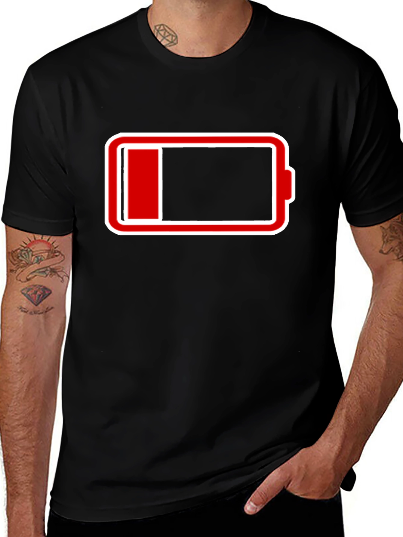 Low Battery T-Shirt - Black Crew Neck Graphic Tee