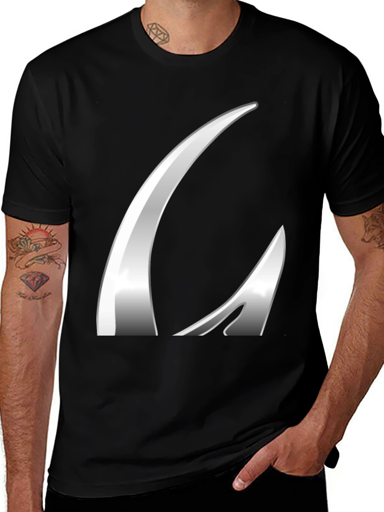 Sleek Silver Graphic Black T-Shirt