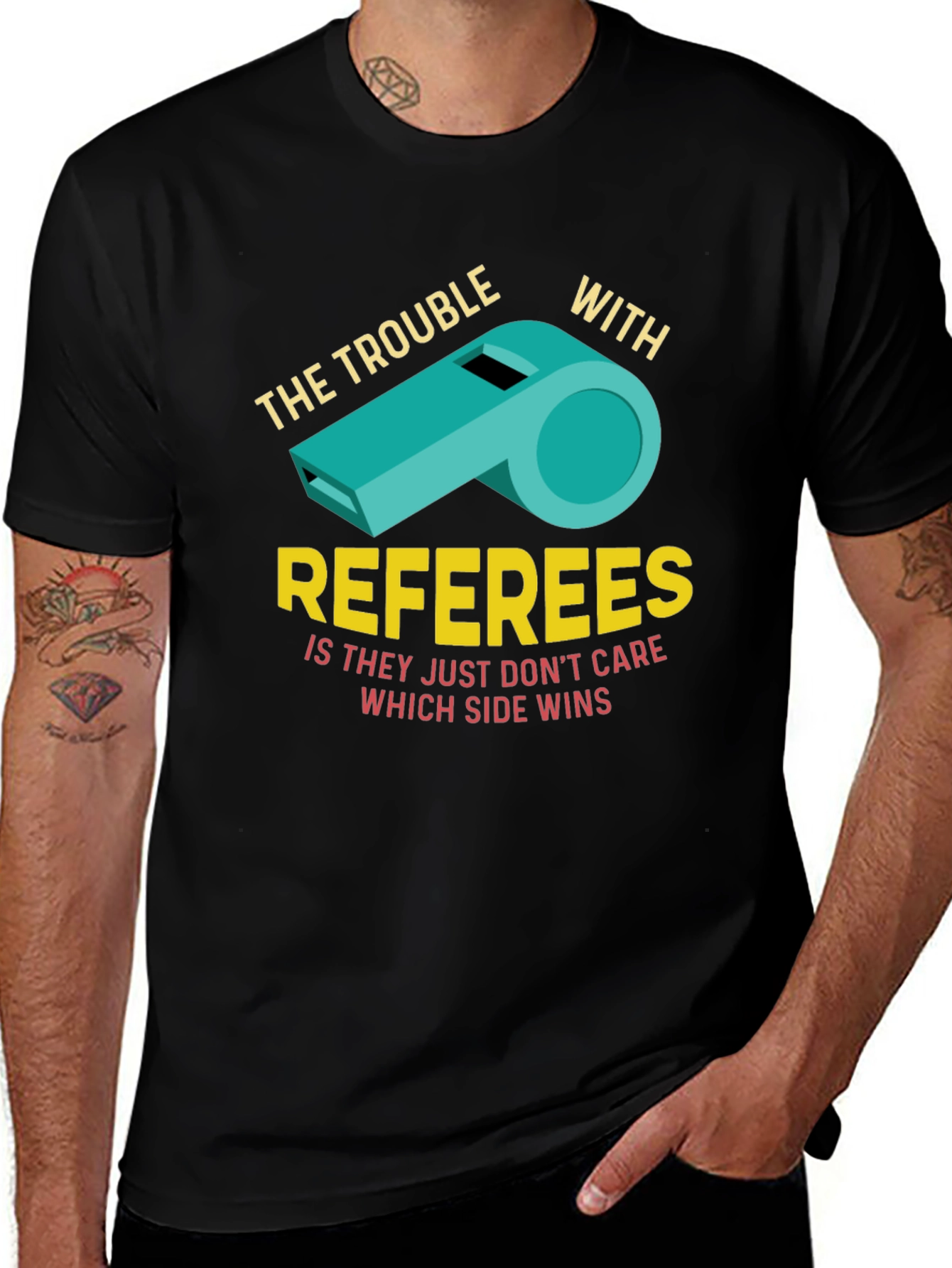 Black The Trouble With Referees Funny T-Shirt main image