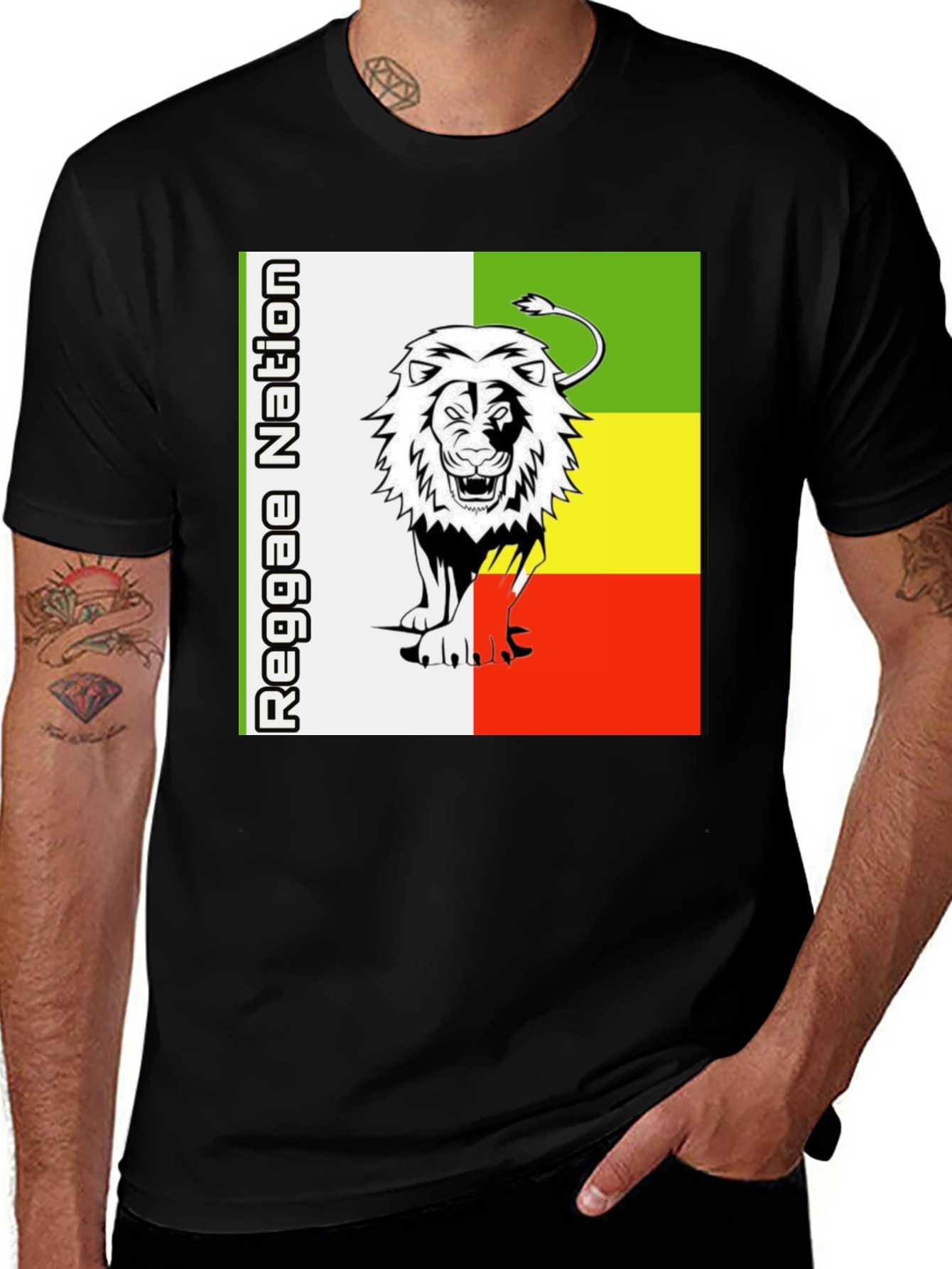 Variant 14 of Reggae Nation Lion Graphic Tee - Rasta Colors