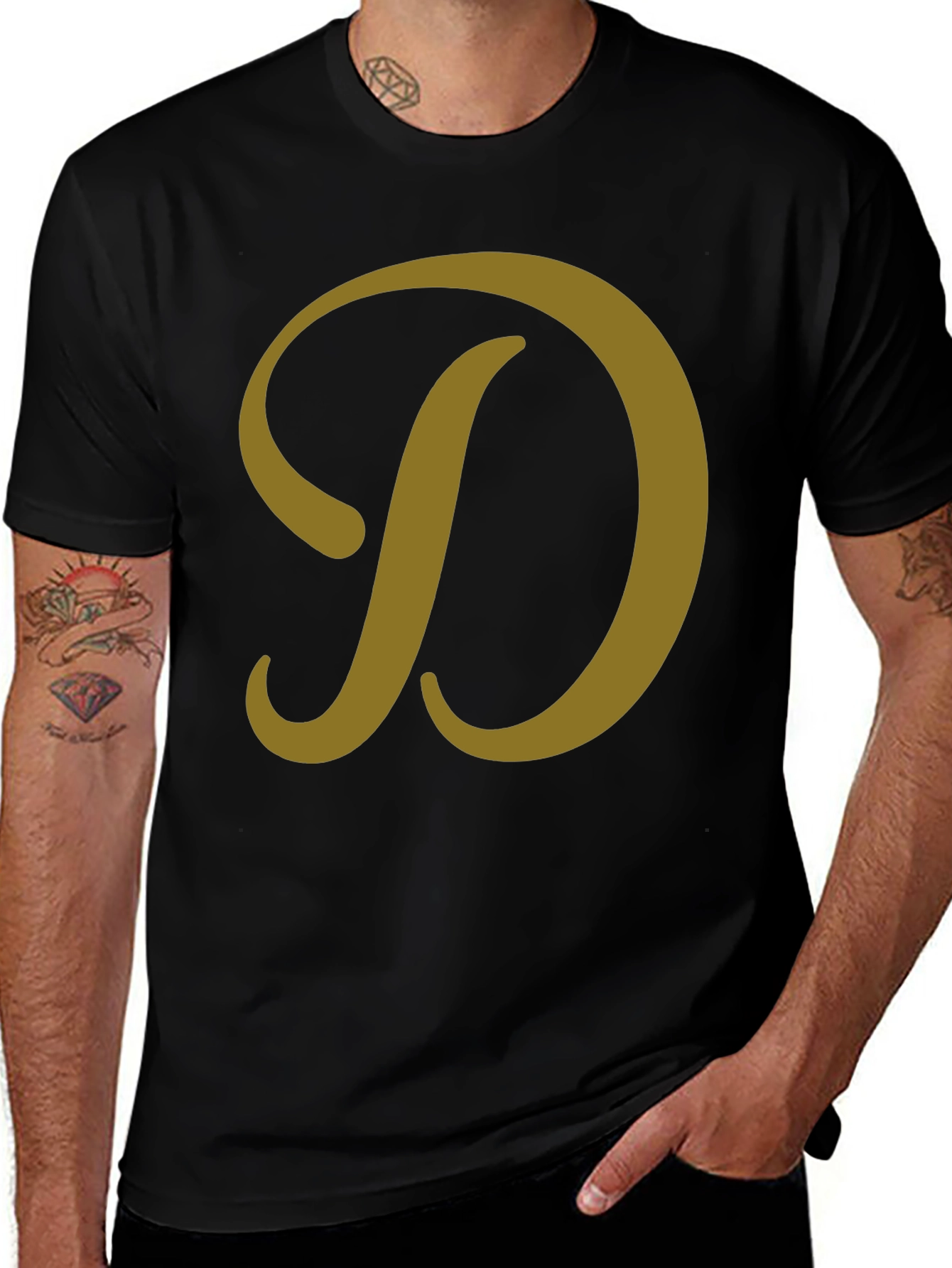 Variant 29 of Black T-Shirt with Gold Letter D Graphic Tee
