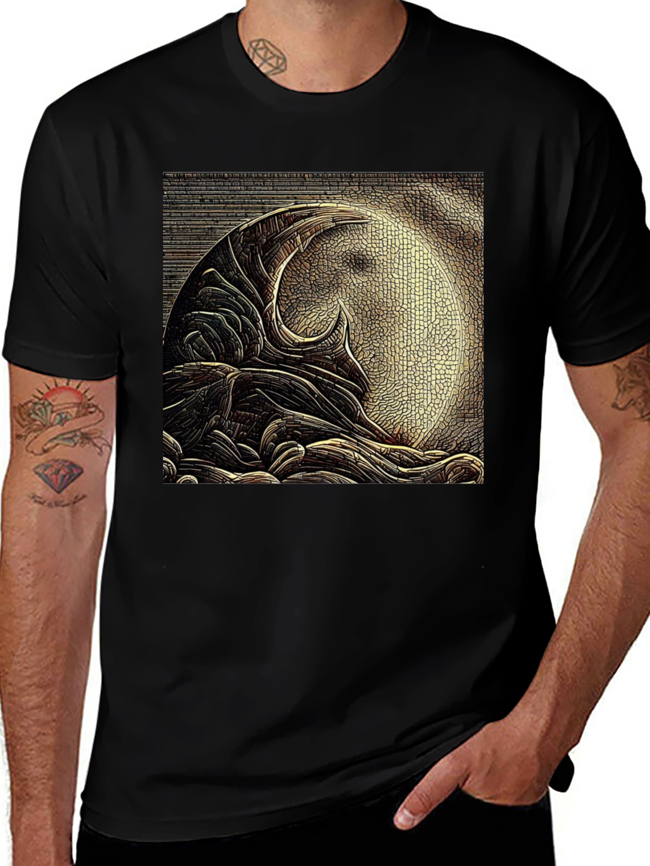 Variant 12 of Abstract Moon Design Black T-Shirt