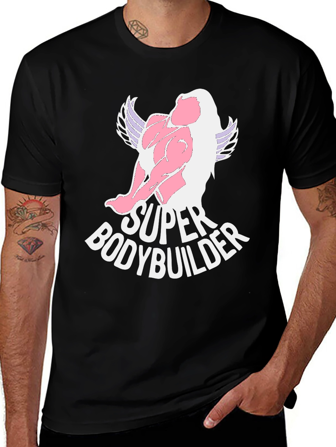 Variant 17 of Super Bodybuilder Graphic Tee - Black Cotton