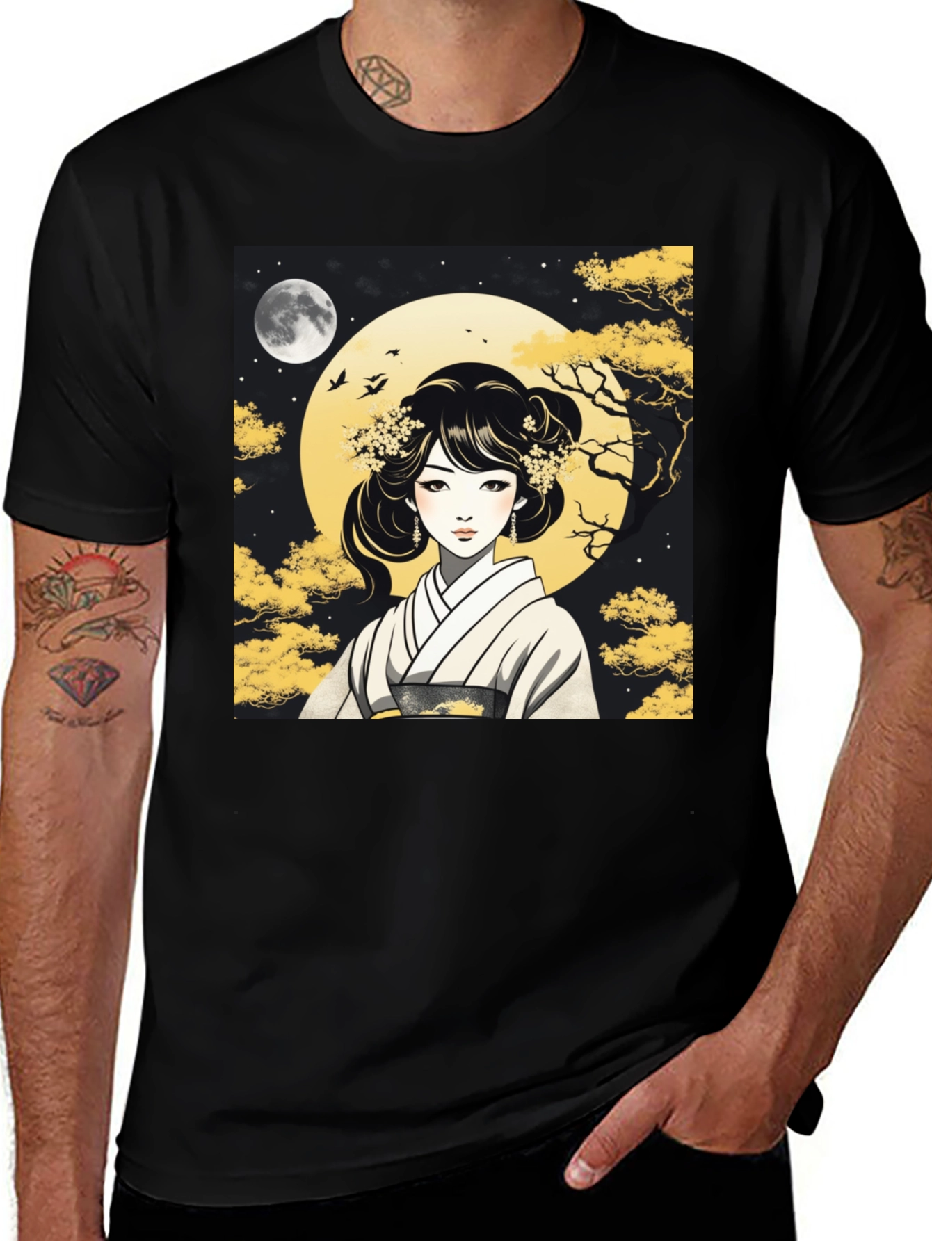 Variant 27 of Asian Woman T-Shirt - Moonlit Kimono Design