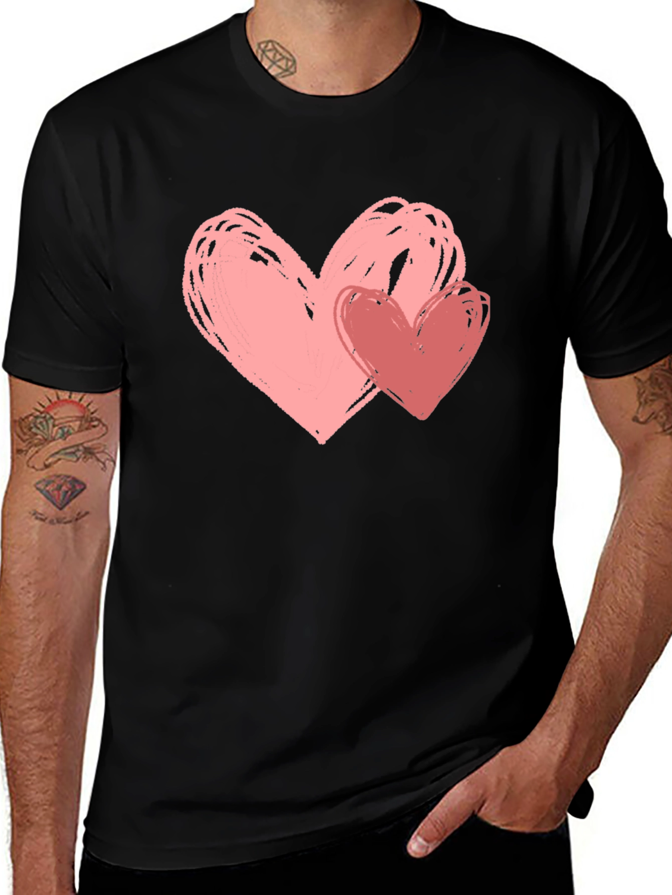 Heart Scribble Graphic Tee - Black Casual T-Shirt