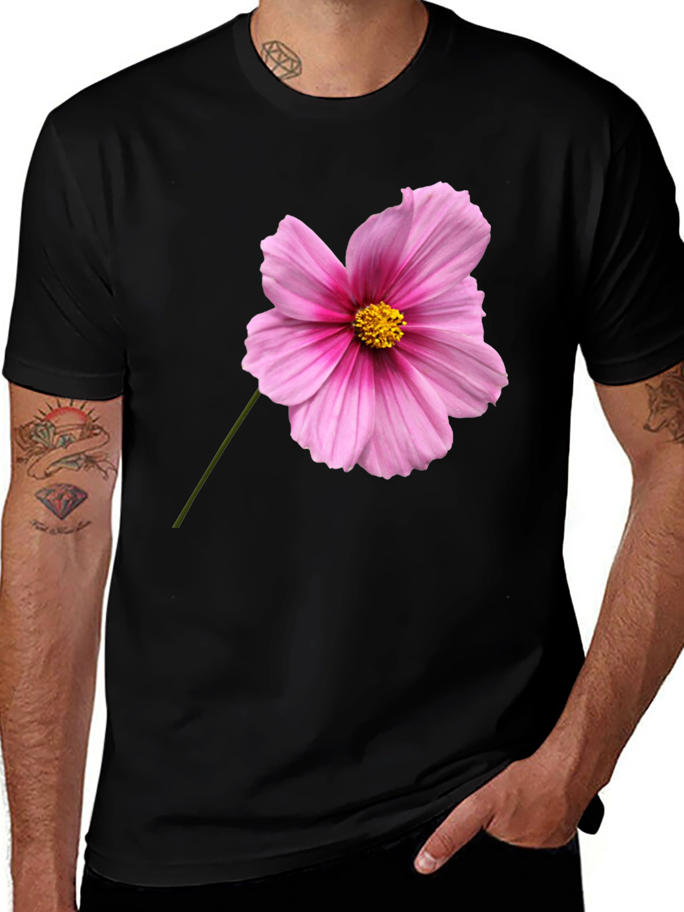 Variant 5 of Floral Print T-Shirt - Pink Flower Graphic Tee