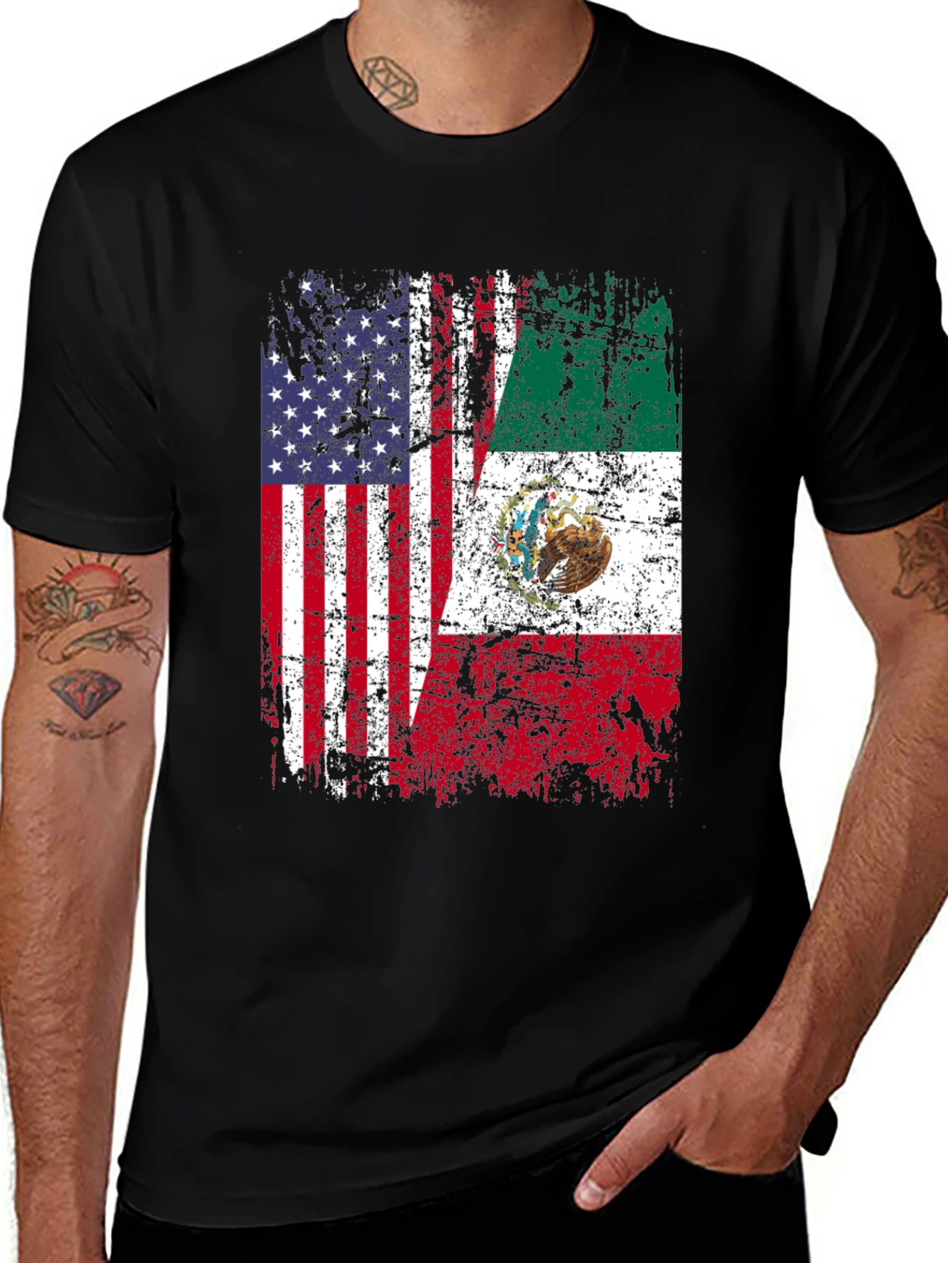 Variant 13 of USA and Mexico Flag Graphic T-Shirt