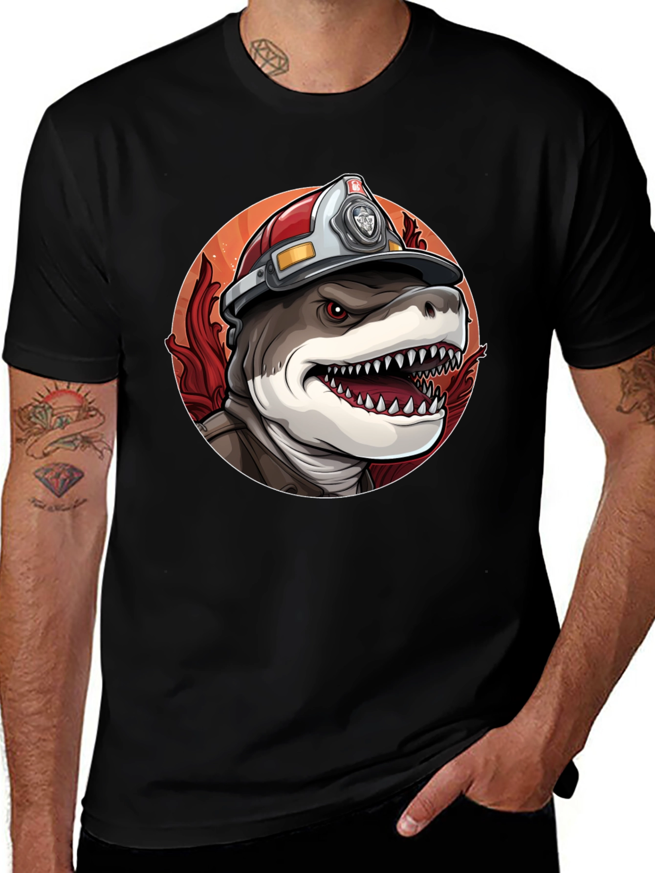 Variant 9 of Firefighter Shark T-Shirt - Quirky Graphic Tee