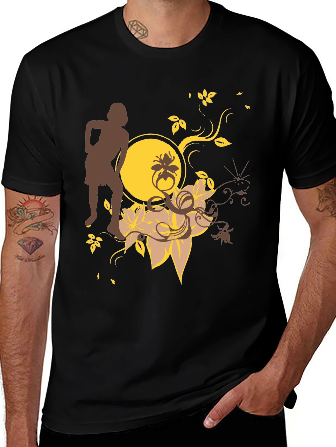 Variant 13 of Trendy Black Graphic Tee - Unique Floral Design