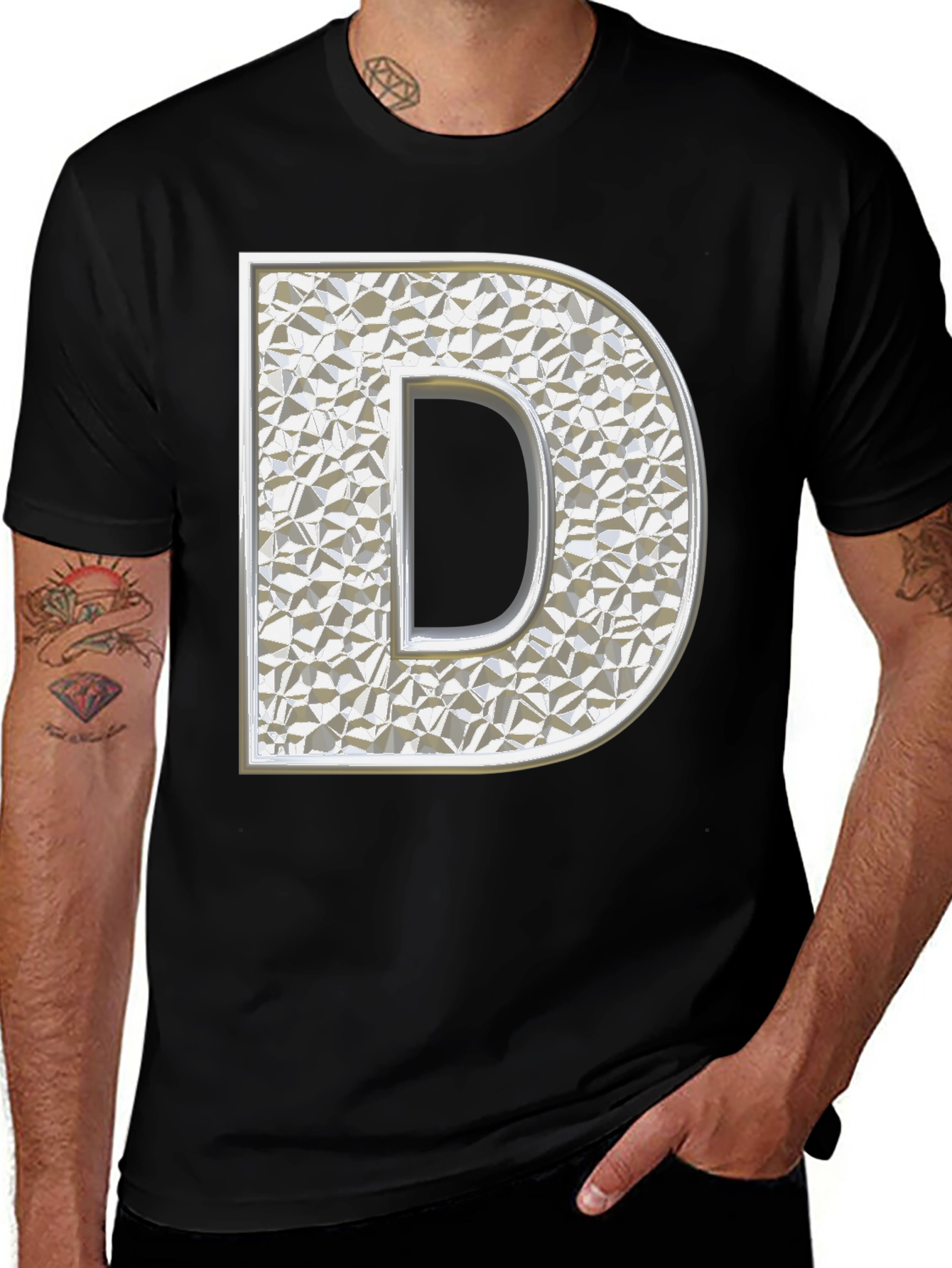 Variant 29 of Letter D Graphic Tee - Black Cotton Blend Shirt