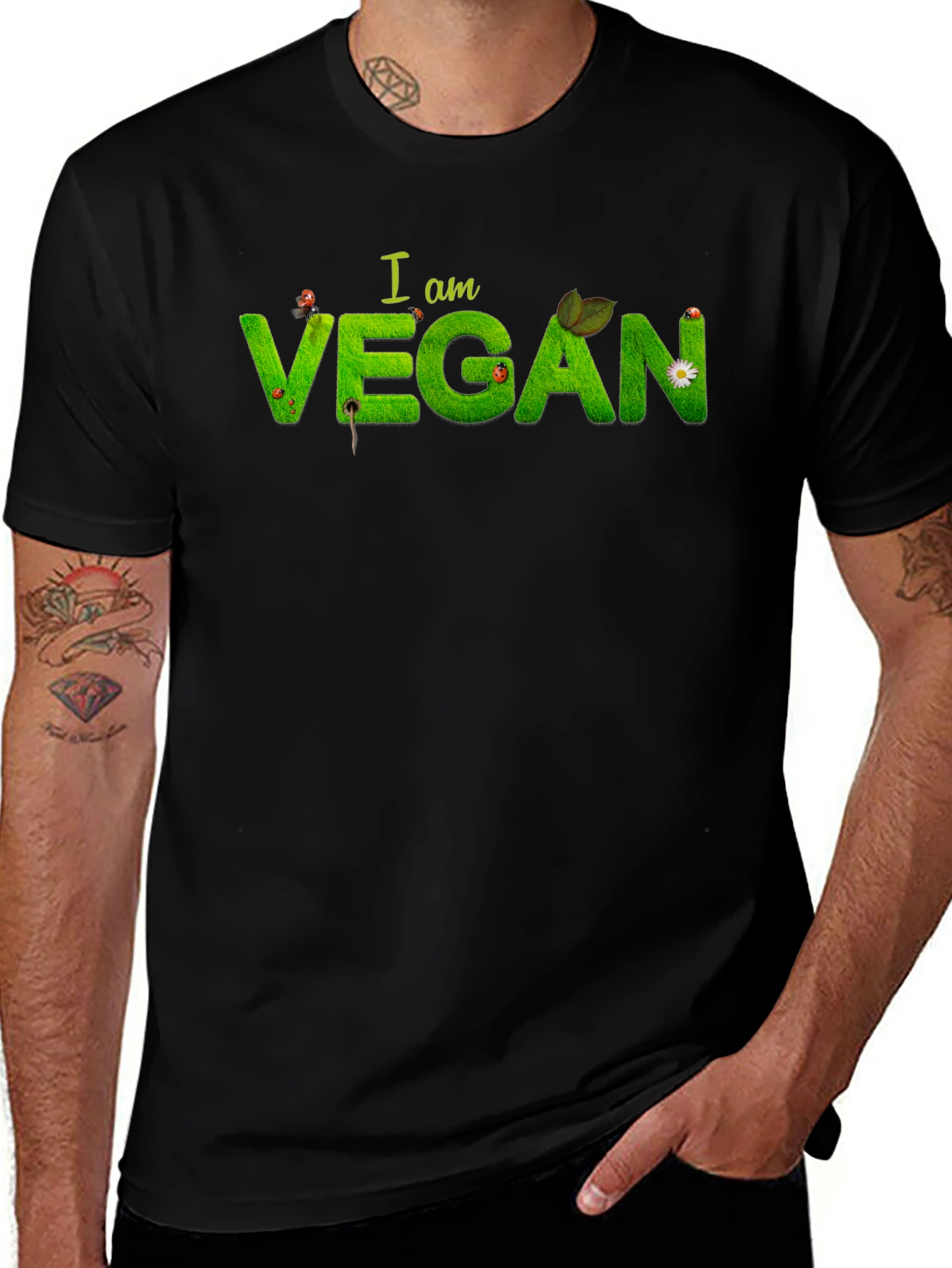Black I am Vegan Graphic T-Shirt main image