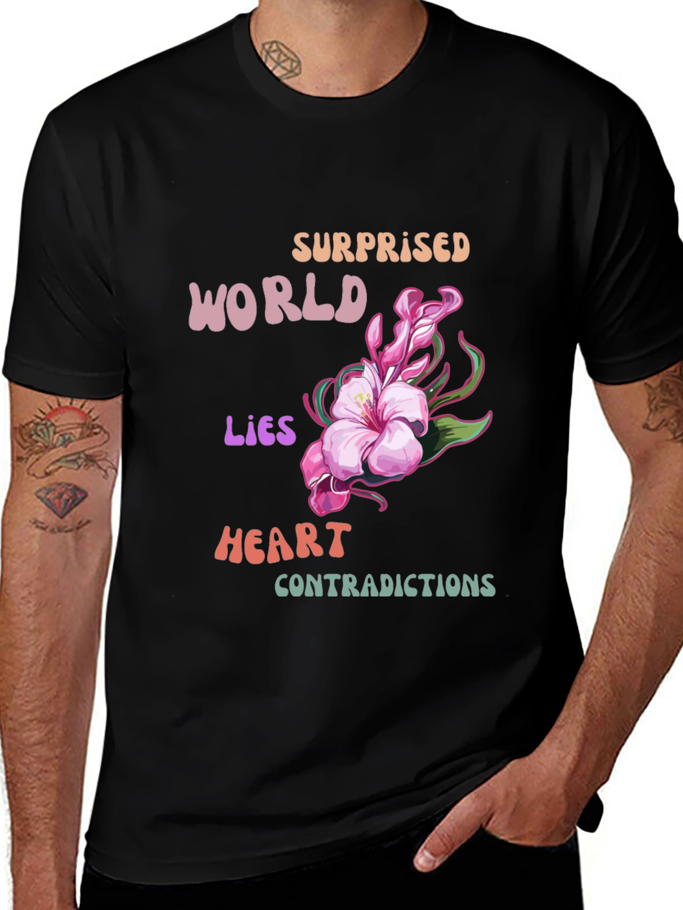 Variant 8 of Surprised World Graphic Tee - Unique Flower Design, Soft Cotton Blend