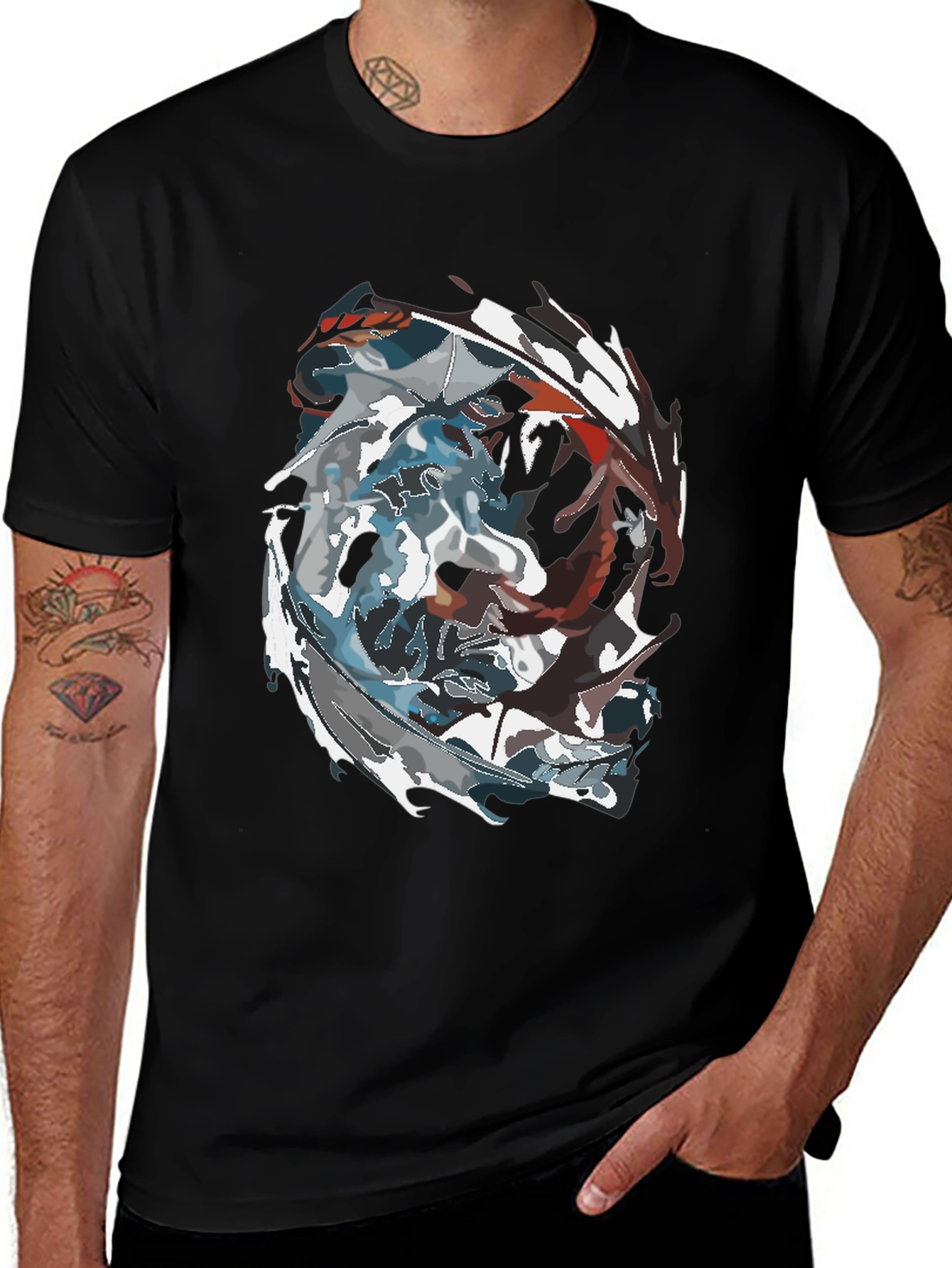 Variant 7 of Abstract Dragon Graphic Black T-Shirt